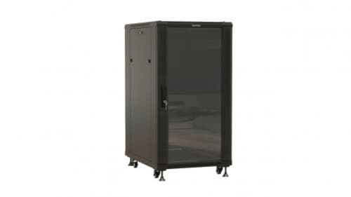 Шкаф напольный 19-дюймовый. 42U. 2055х600х1000 мм (ВхШхГ). передняя стеклянная дверь со стальными перфорированными боковинами. задняя дверь сплошная. ручка с замком. цвет черный (RAL 9004) (разобранный)