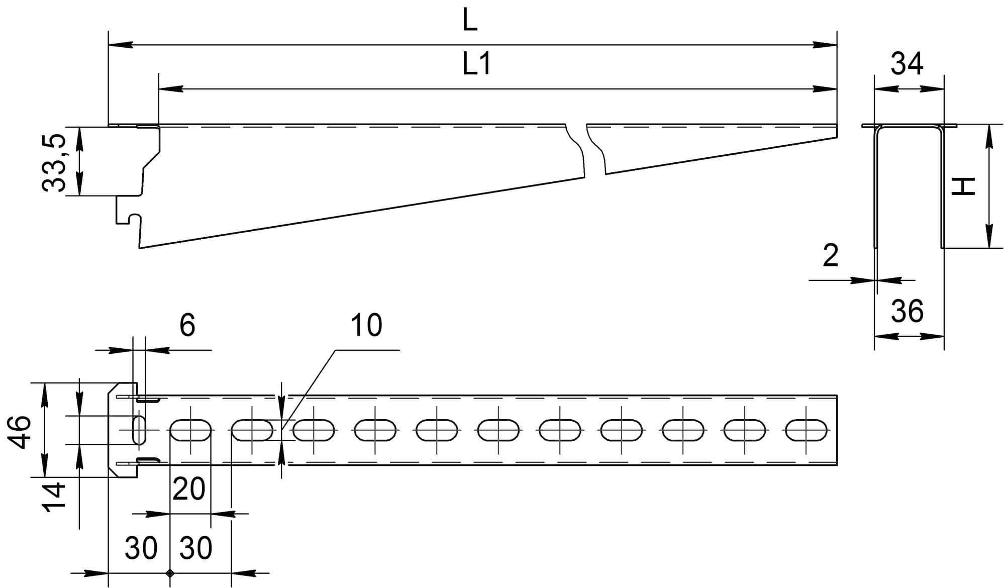 Полка кабельная К1160 УТ2,5 (L175 мм s 2,0 мм) оцинкованное