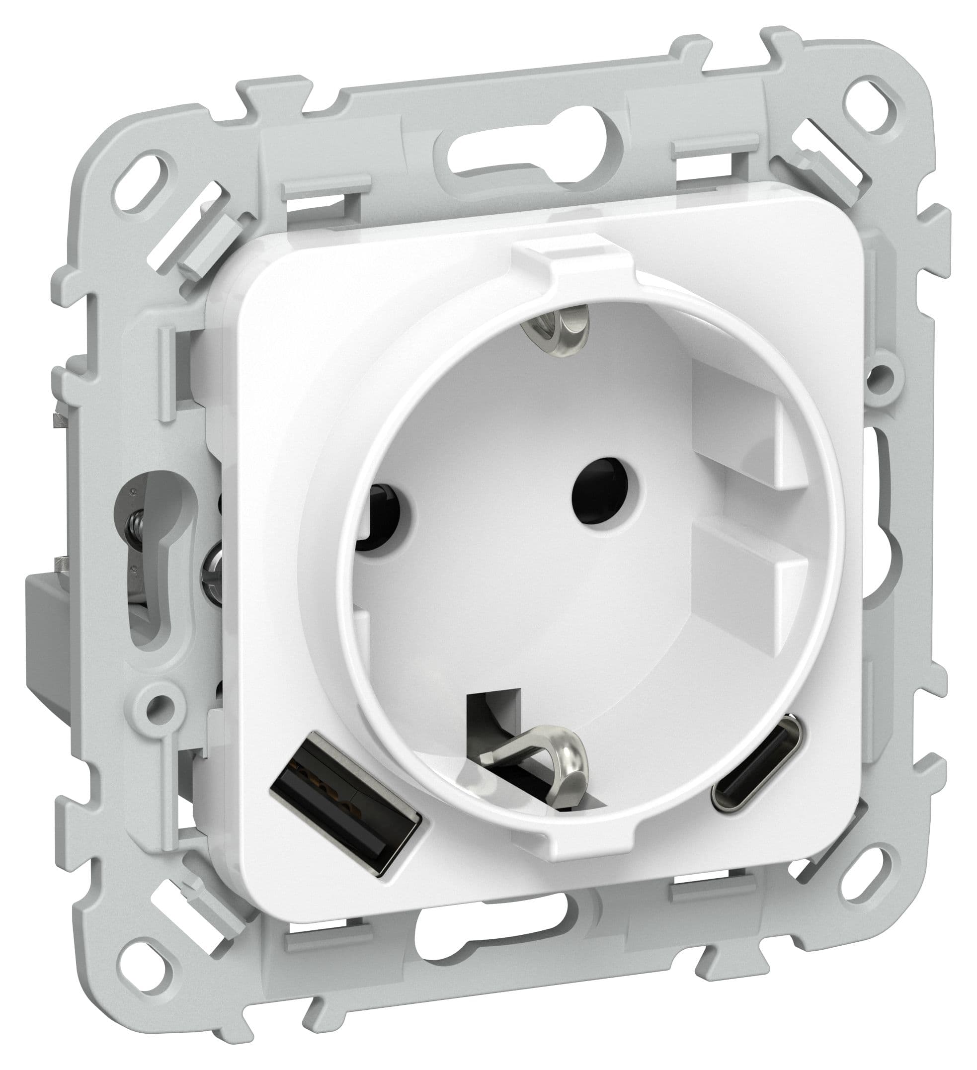 FLITE Розетка 1-местная с заземлением с защитными шторками 16А с USB A+C 20Вт безвинтовое крепление РСЮшс11-1-ФлБ белый IEK