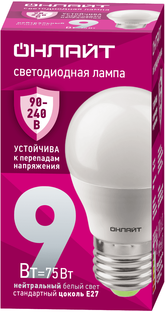 Лампа светодиодная 9 Вт OLL-G45-9-230-4K-E27-FR PRO 90-240В