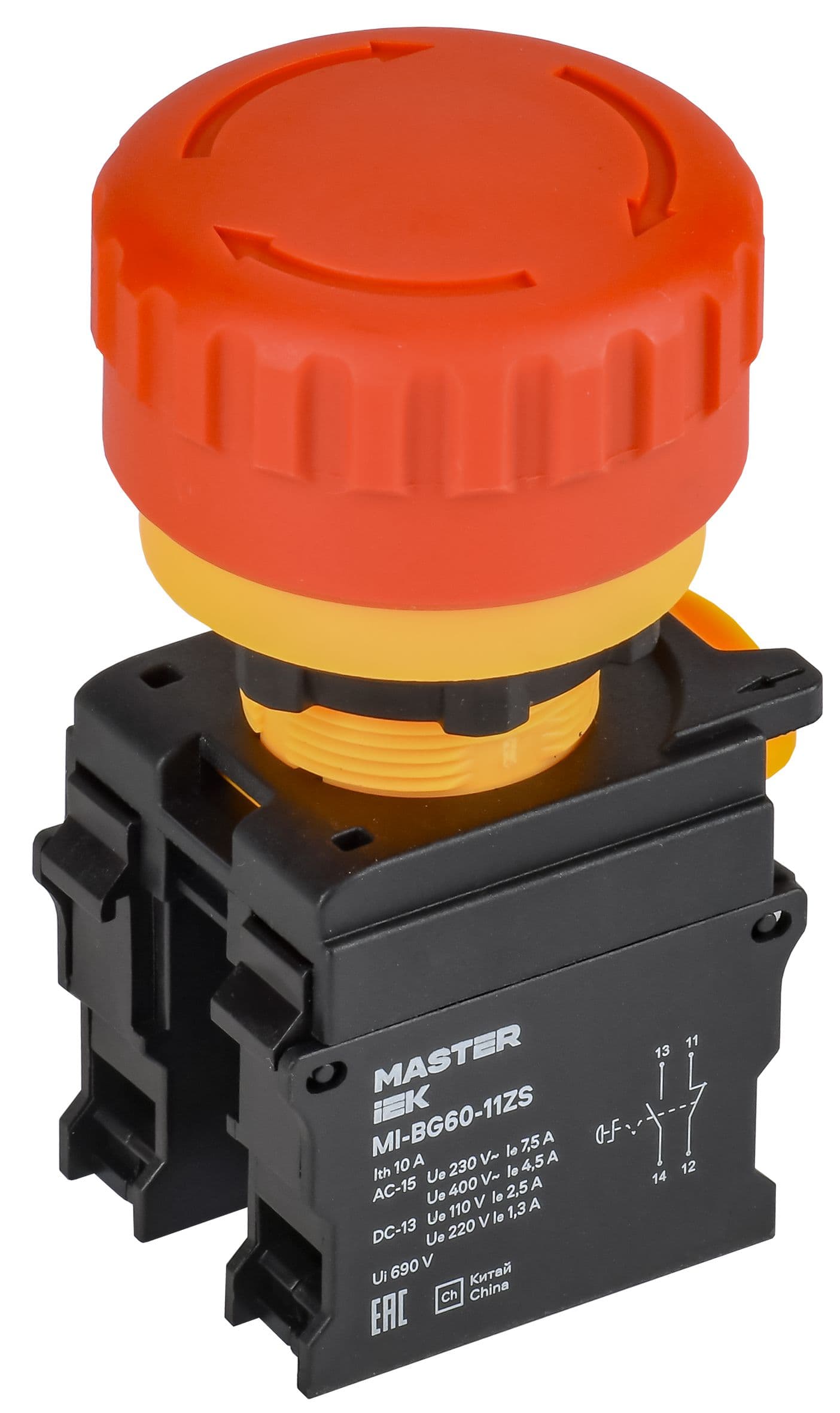 Кнопка Грибок поворот. с фикс. 1NO+1NC красная MASTER