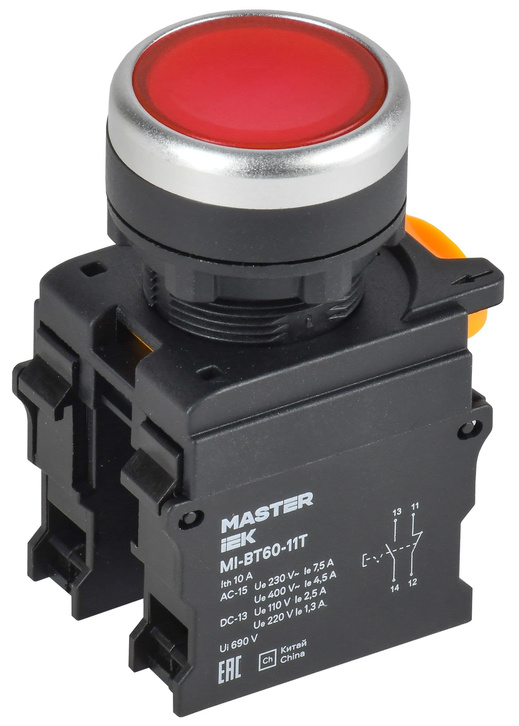 Кнопка с фиксацией d=22мм 1NO+1NC красная MASTER