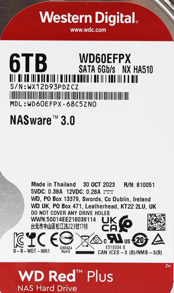 Жесткий диск 3.5'' 6 ТБ Red Plus, SATAIII, 5400 об/мин, 256 МБ