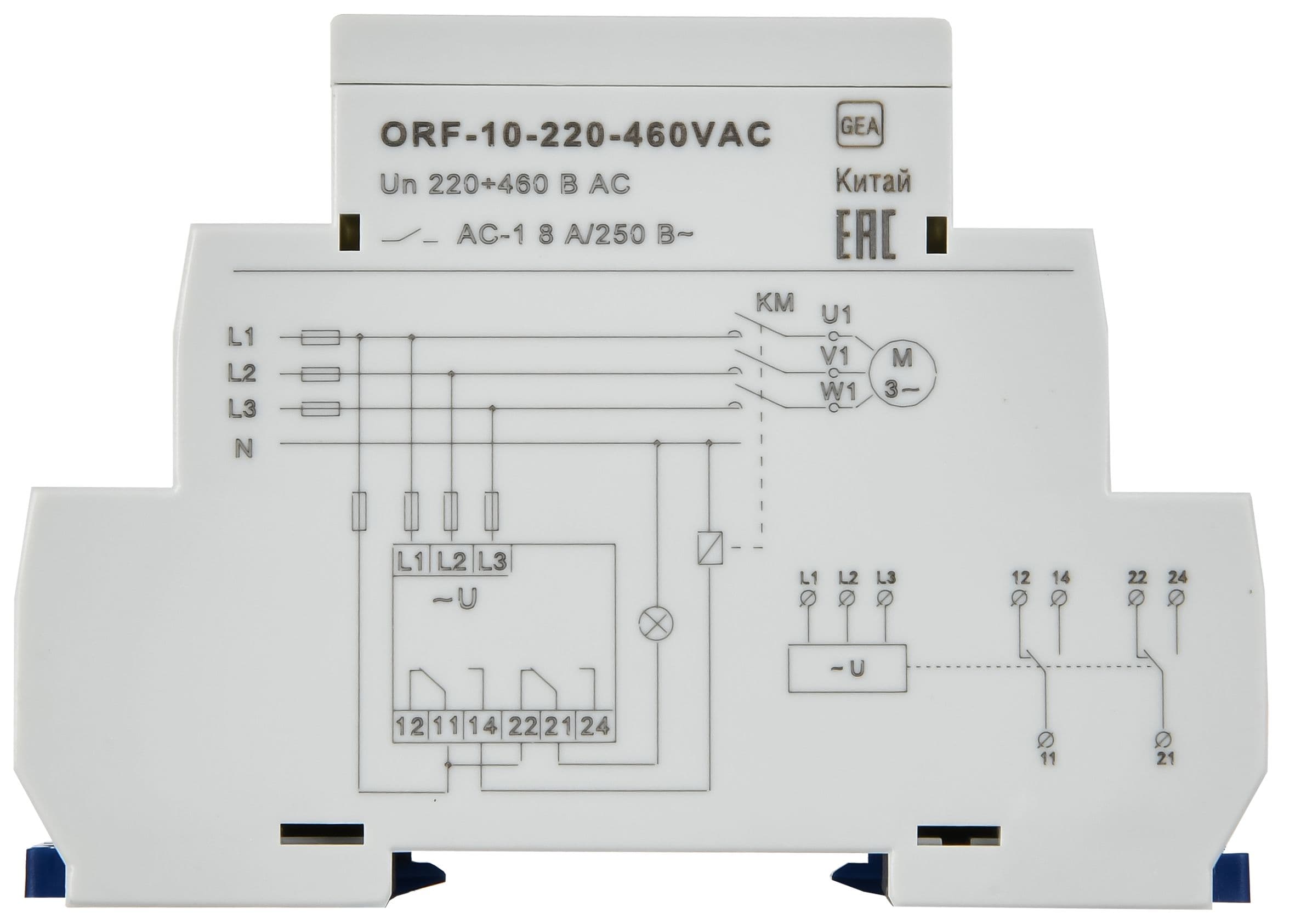 Реле контроля фаз ORF-10 3 фазы 2 контакта 220-460В AC