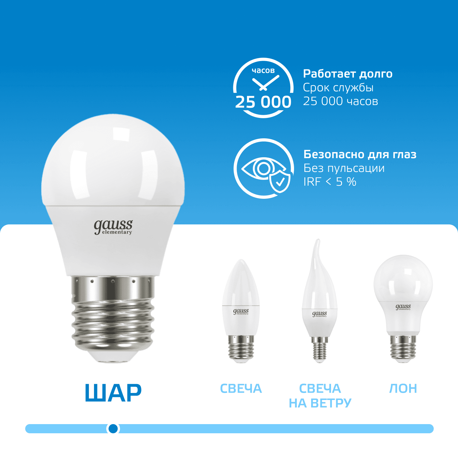 Лампа светодиодная LED 8 Вт 560 лм 6500К шар P45 холодный E27 AC 220В Elementary