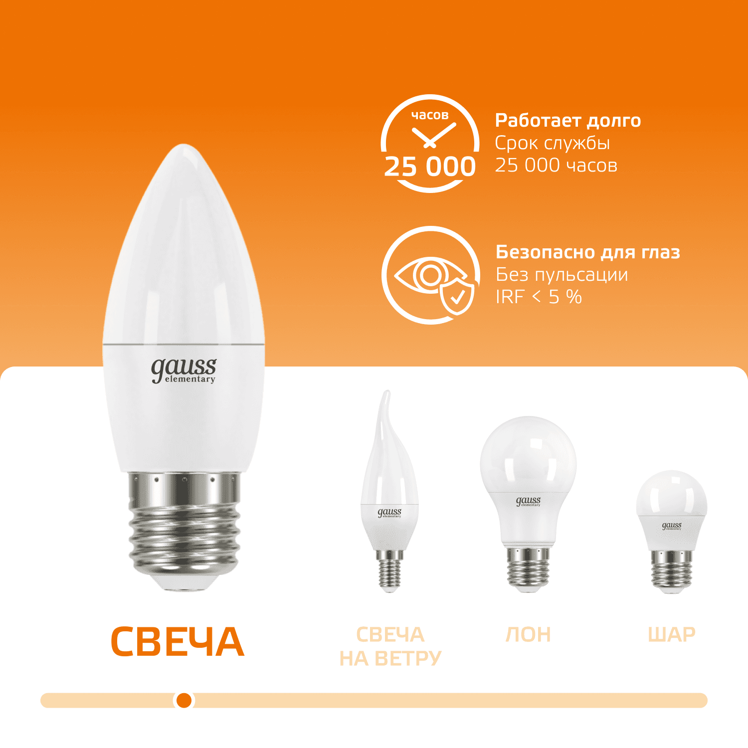 Лампа светодиодная LED 12 Вт 950 лм 3000К свеча теплый E27 AC 220В Elementary