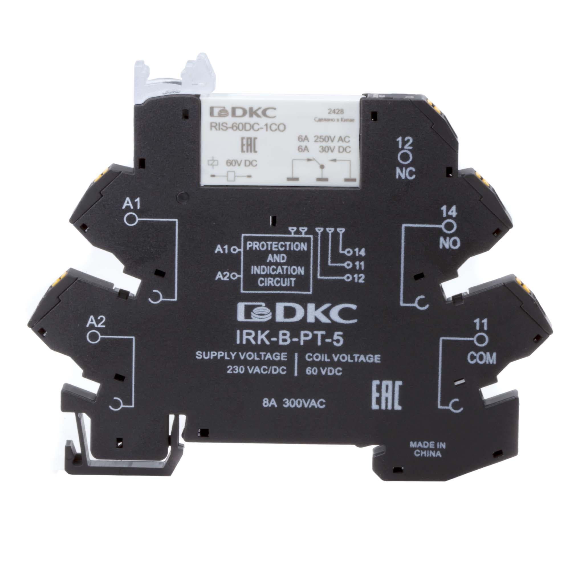 Реле интерфейсное, 1CO, коммутируемый ток 6 А, AgSnO, напряжение 230V AC/DC, push-in клеммы