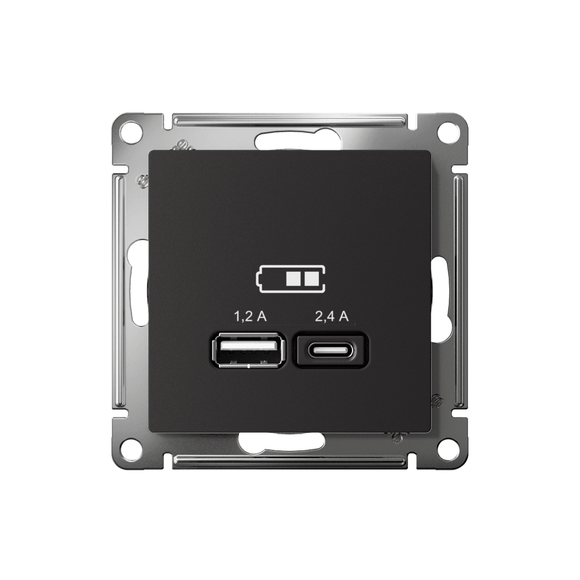 РОЗЕТКА USB ATLASDESIGN A+С, 5В/2,4А, 2х5В/1,2 А, механизм, КАРБОН