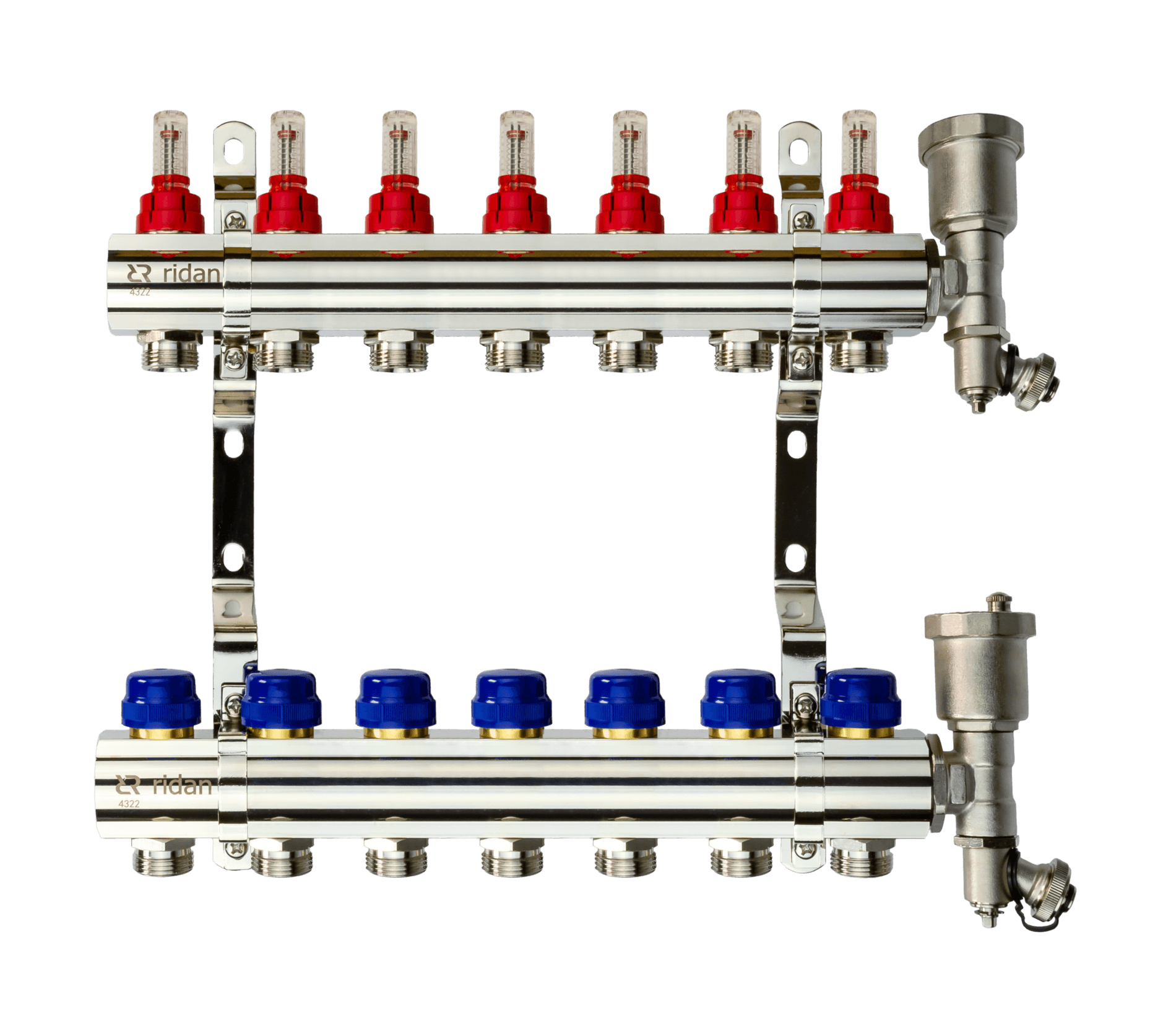 Коллекторная группа FHF-7RF set 7 контуров 1'x3/4' с расходомерами, воздухоотводчиками и кронштейнами