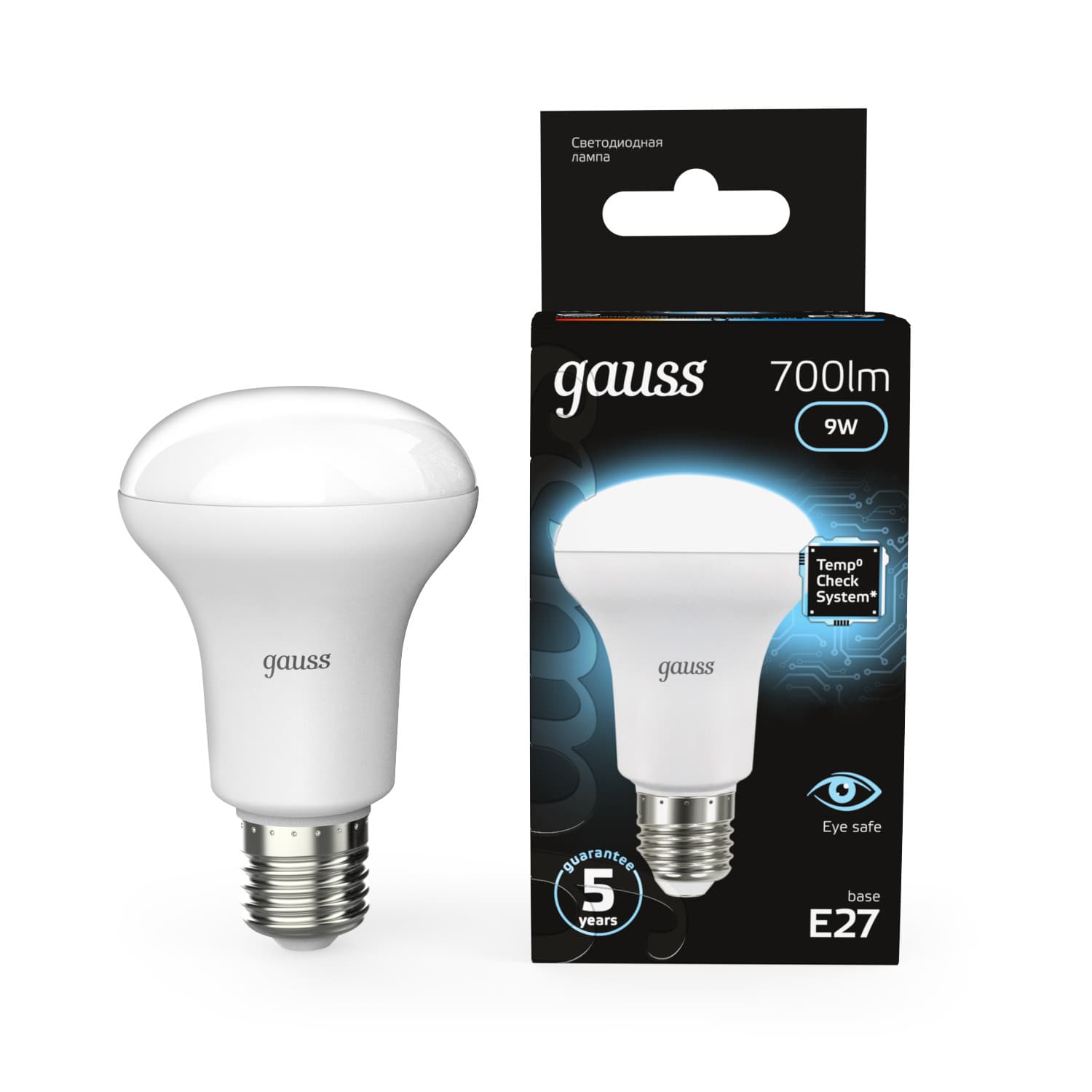 Лампа светодиодная LED 9 Вт 700 лм 4100К грибок R63 нейтральный E27 AC 220В Black