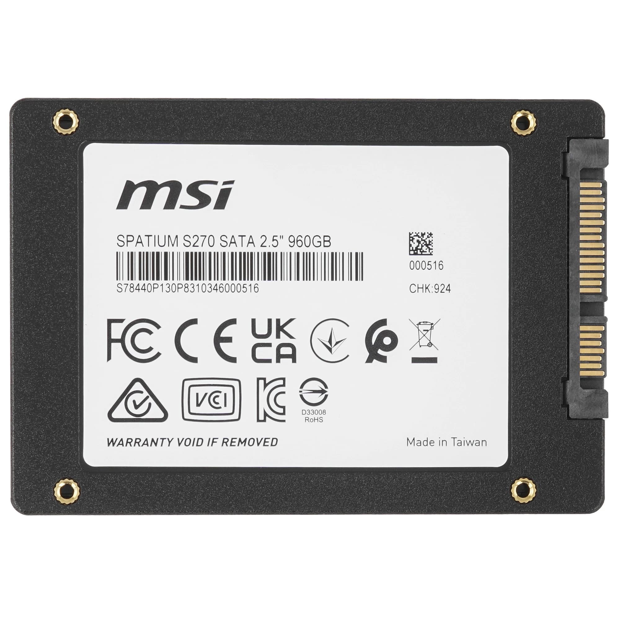 Накопитель SSD 2.5'' 960GB SPATIUM S270, SATAIII, 3D NAND, 500/450 Мб/с