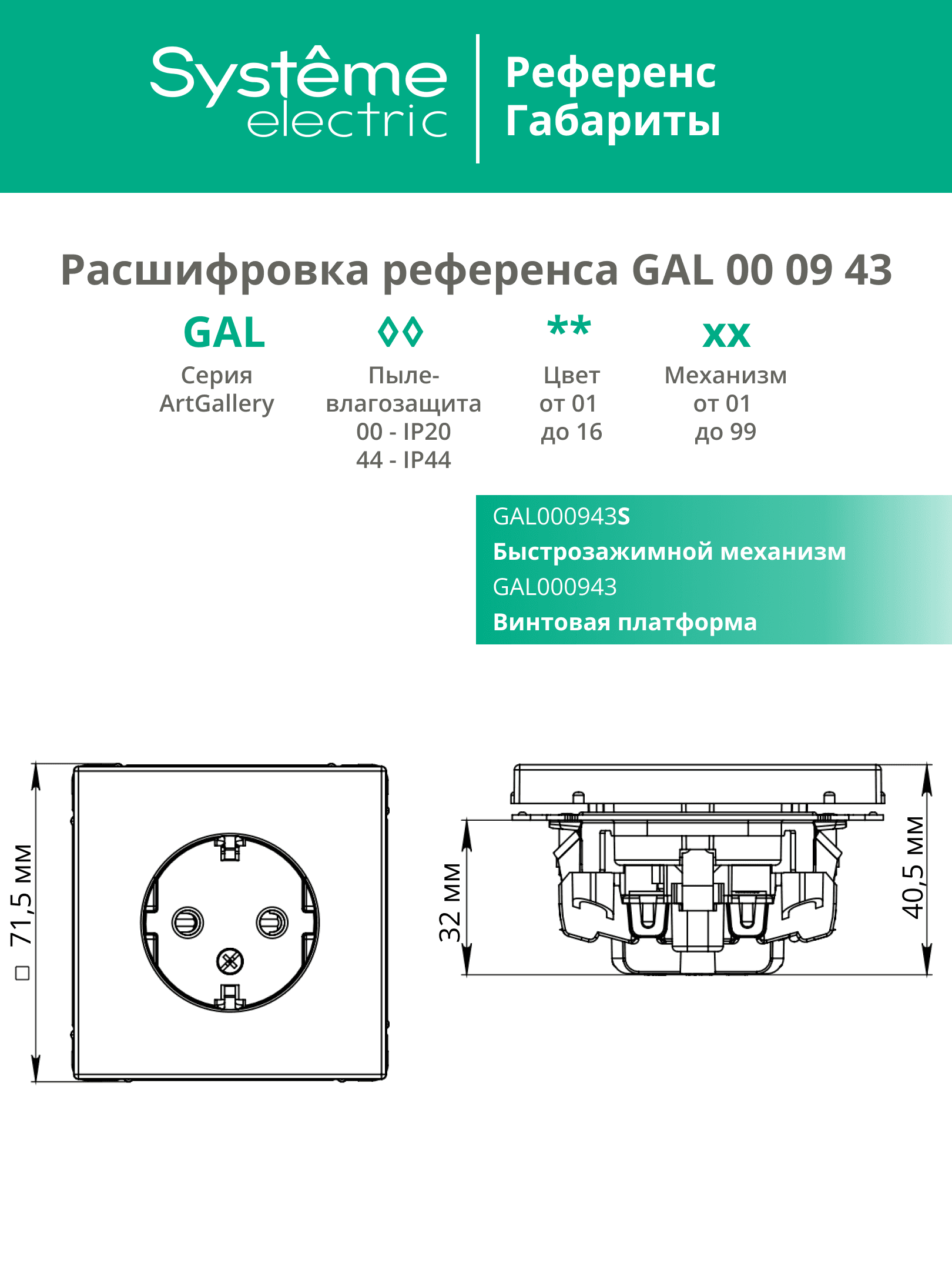 ARTGALLERY розетка с заземлением, 16А, механизм, сталь