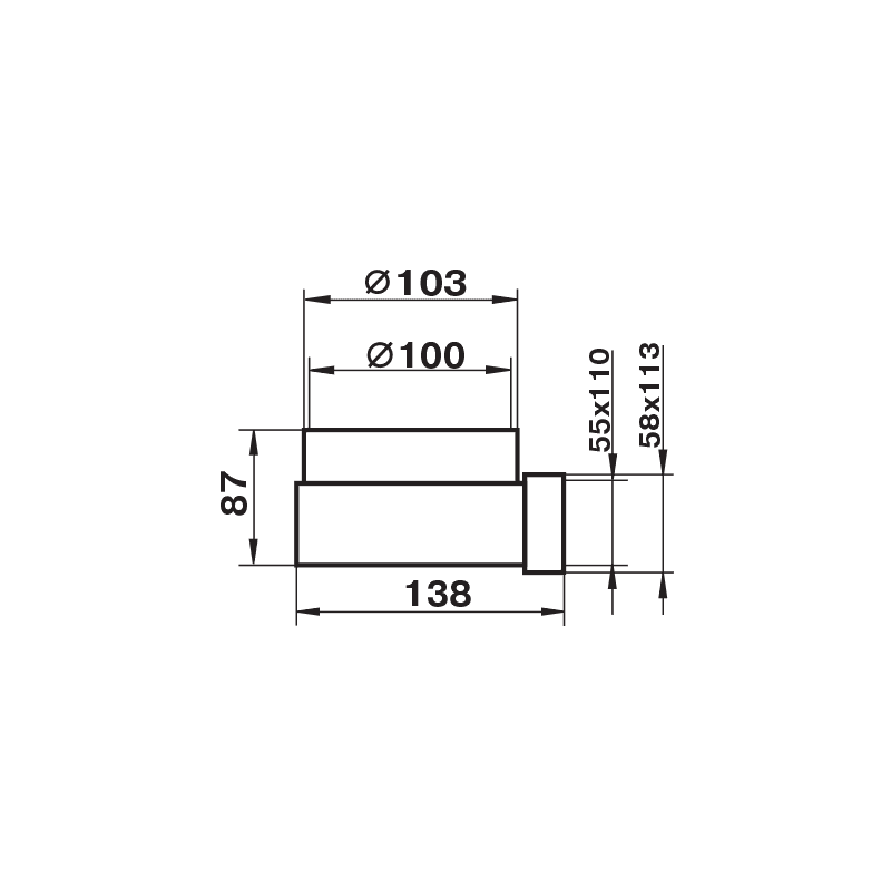 Колено соединительное 55x110x100 в индивидуальной упаковке 521