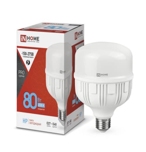 Лампа светодиодная LED-HP-PRO 80Вт 230В E27 с адаптером Е40 6500К 7600Лм IN HOME