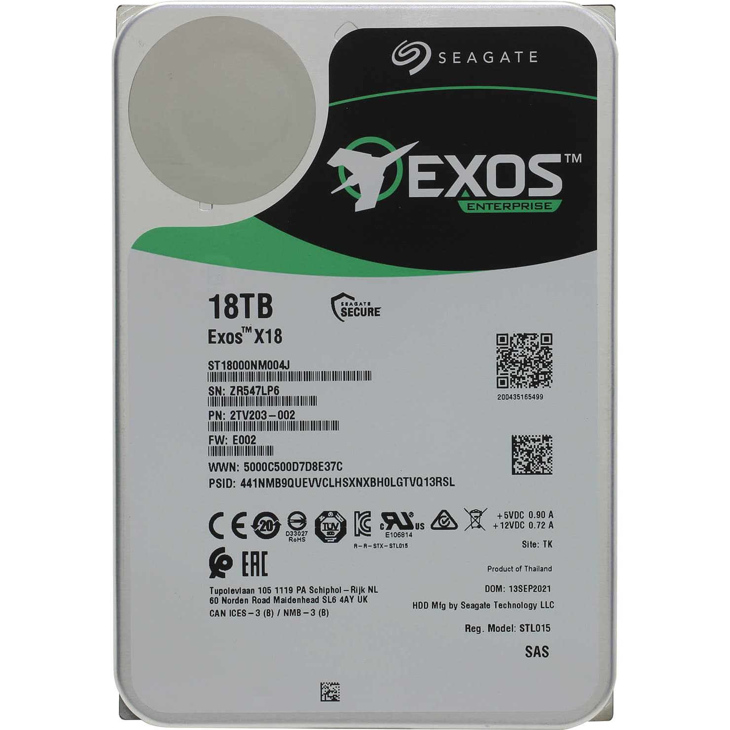 Жесткий диск 3.5'' 18 TБ Exos X18, SAS, 7200 об/мин, 256 МБ