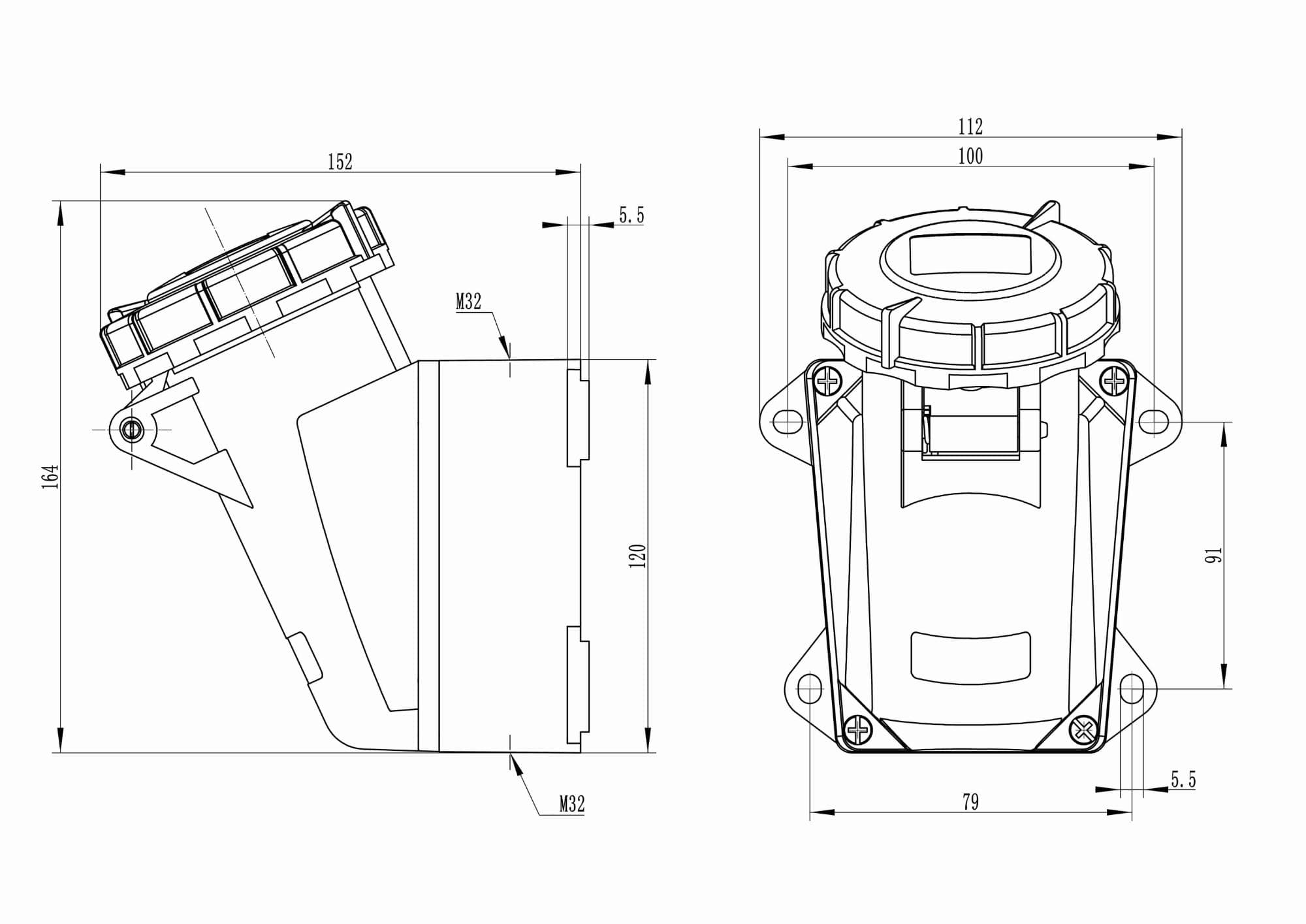 Розетка наружная IP67 32A 3P+E+N 400V