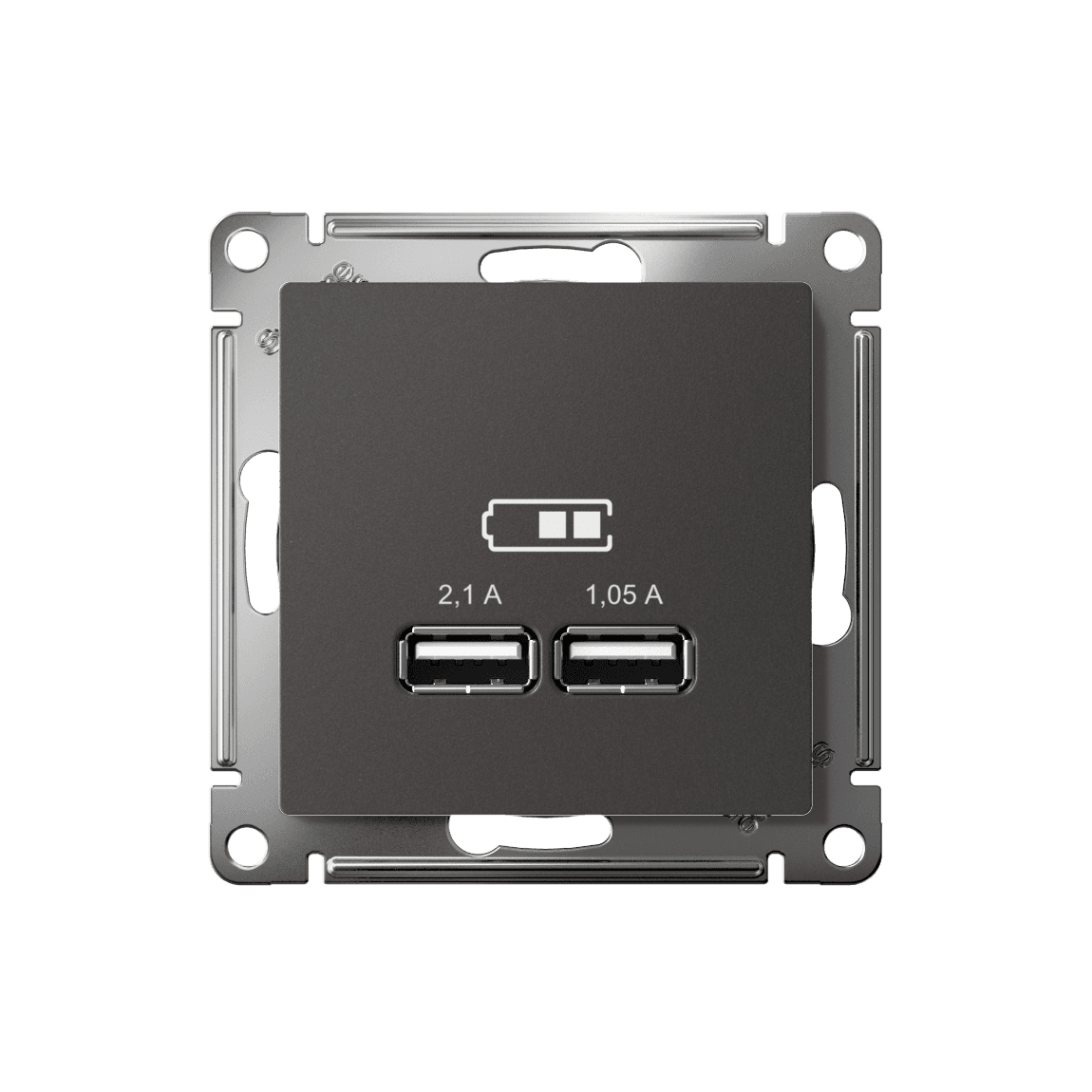 ATLASDESIGN USB РОЗЕТКА A+A, 5В/2,1 А, 2х5В/1,05 А, механизм, БАЗАЛЬТ