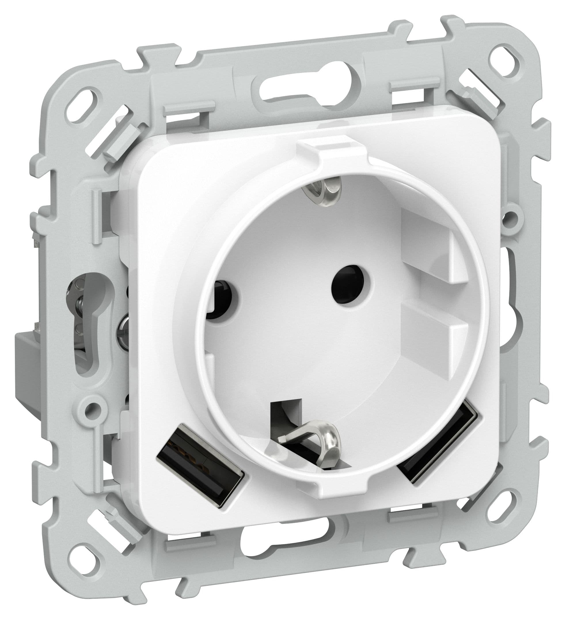 FLITE Розетка 1-местная с заземлением с защитными шторками 16А с USB A+A 3,1А безвинтовое крепление РСЮша11-1-ФлБ белый IEK