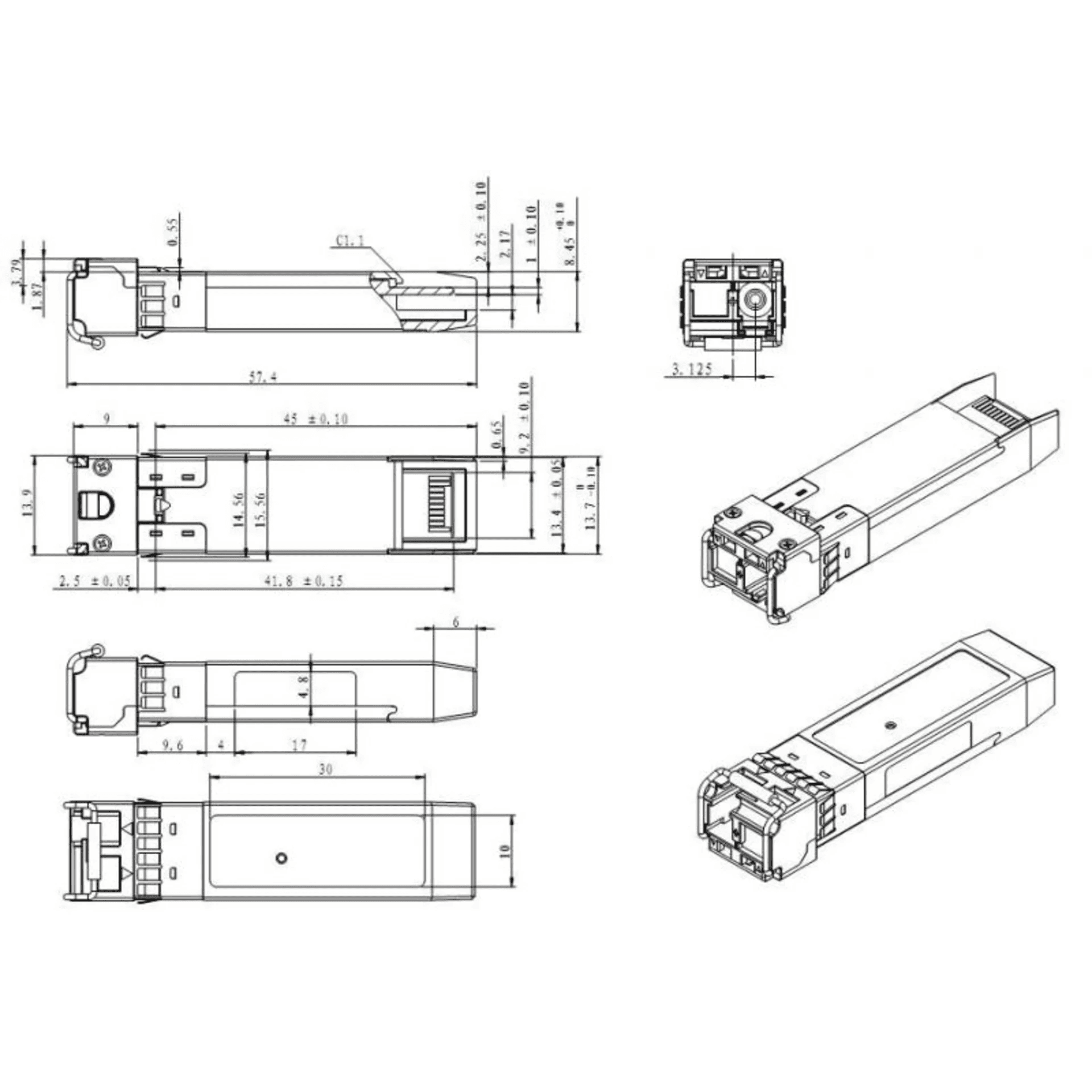 Модуль SFP+ WDM, дальность до 20км (12dB), 1270нм