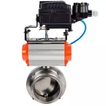 Затвор дисковый поворотный кламповый 304-304-EPDM-2W-C-H Ду25 Ру10 корпус пищевая нержавеющая сталь 304, уплотнение EPDM, с пневмоприводом SA-065 и позиционером EPRP1-NU-0-08 без обратной связи