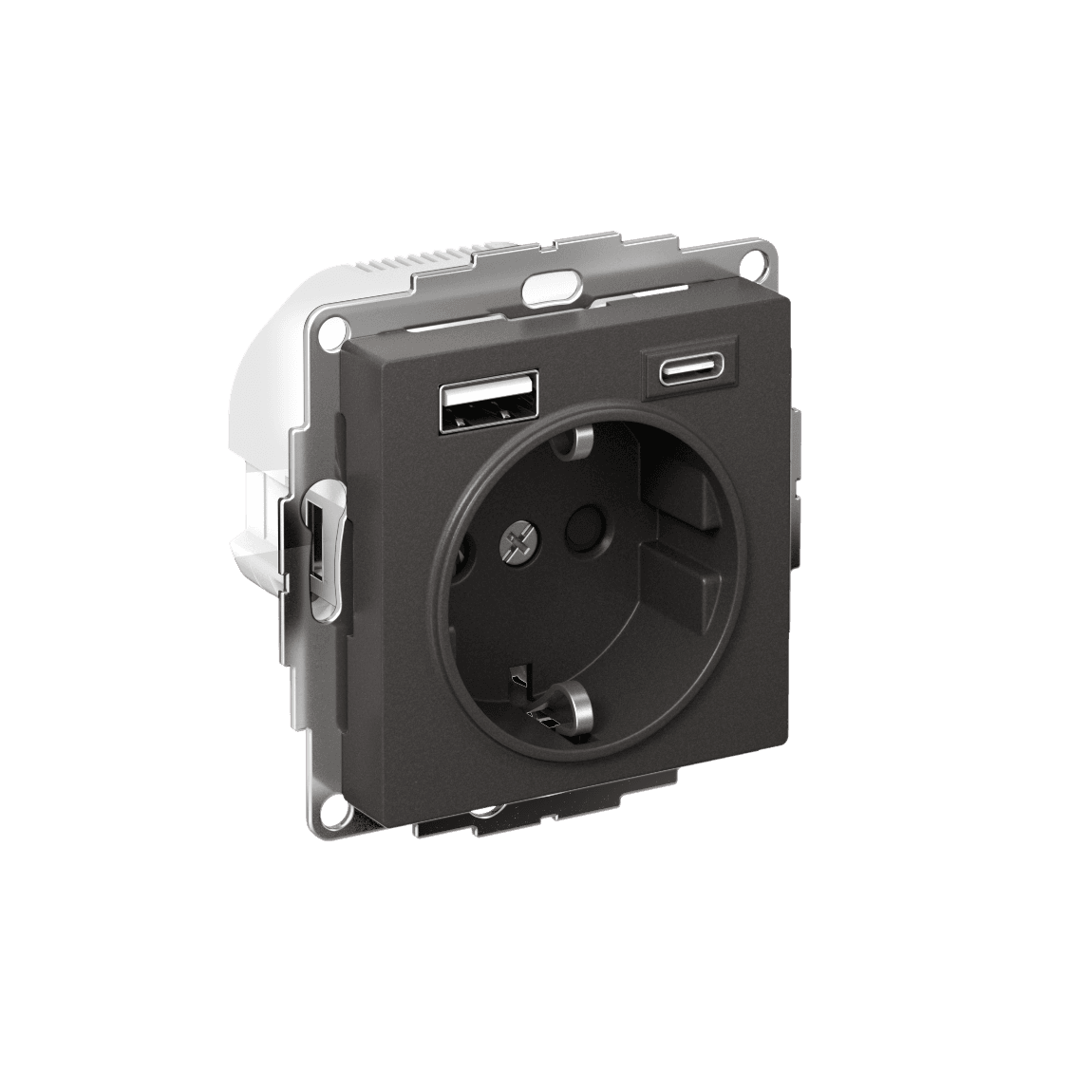 ATLASDESIGN РОЗЕТКА 16А с 2 USB A+C, 5В/2,4А/3,0А, 2х5В/1,5А, механизм, БАЗАЛЬТ