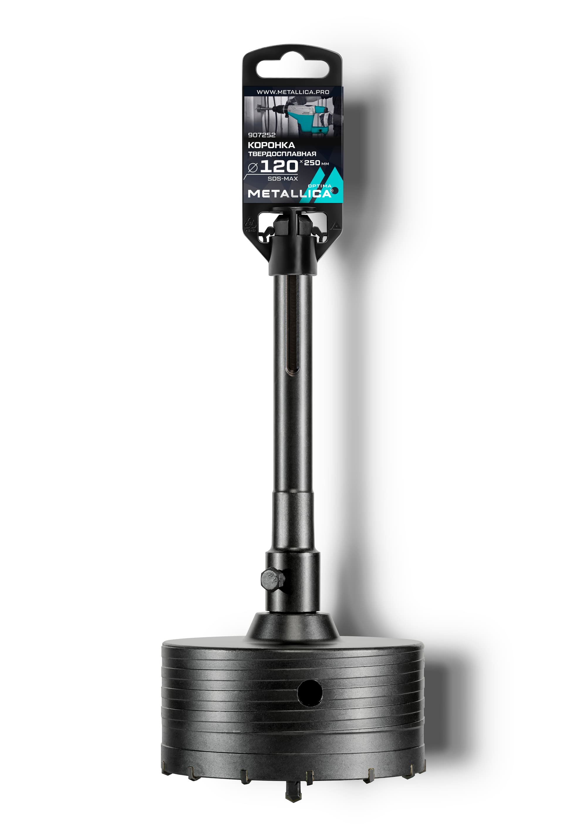 Коронка тв. спл. SDS-max 120x250/110 мм, h=50мм, М22,0х2,0 мм, с адаптером