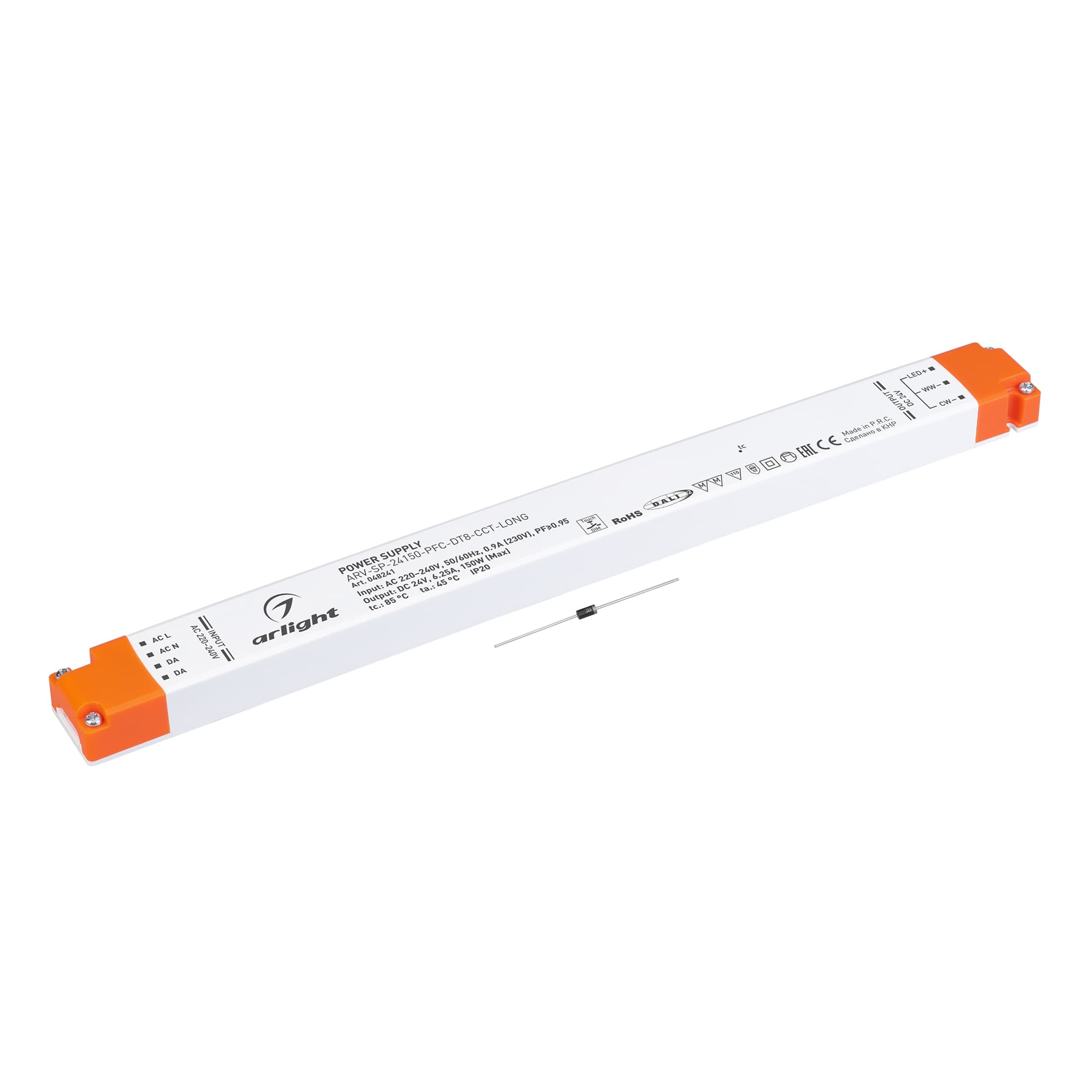 Блок питания ARV-SP-24150-PFC-DT8-CCT-LONG (24V, 6.25A, 150W) (IP20 Пластик, 5 лет)