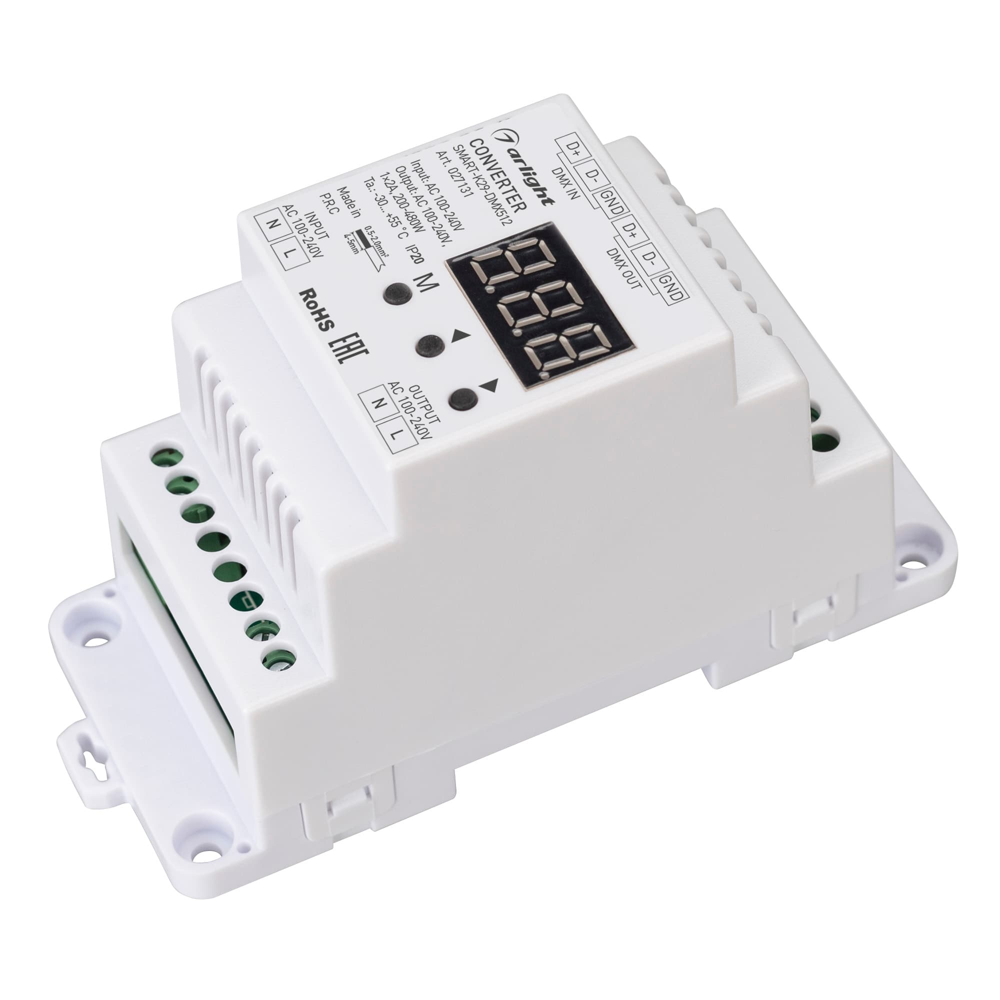 Конвертер SMART-K29-DMX512 230V, 1x2A, TRIAC, DIN ARL, IP20 пластик, 5 лет