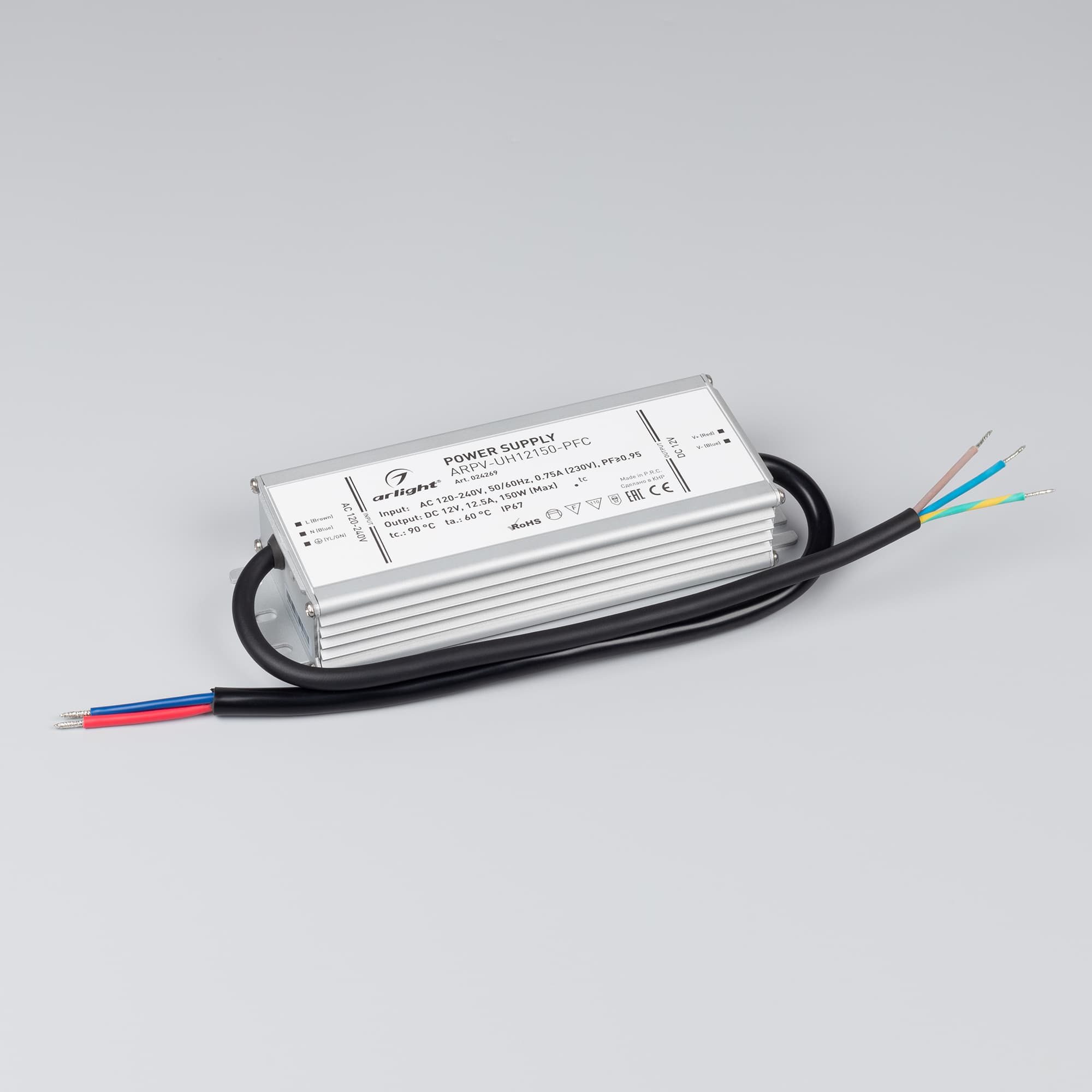 Блок питания ARPV-UH12150-PFC (12V, 12.5A, 150W) (ARL, IP67 Металл, 7 лет)