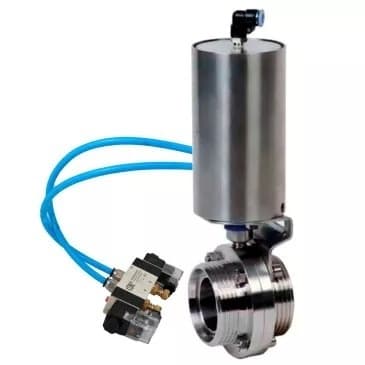 Затвор дисковый поворотный 304-304-Sil-2W-T-H Ду80 Ру10 пищевая нержавеющая сталь 304, уплотнение Silicon, с пневмоприводом ПВП-85 и пневмораспределителем PND1-S2EM-52-2-T10-220VAC