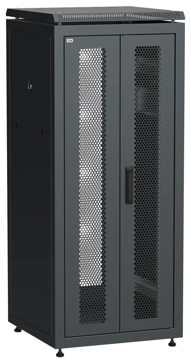 Шкаф напольный сетевой 19' LINEA N 28U 600х600мм передняя распашная перфорированная дверь задняя перфорированная черный