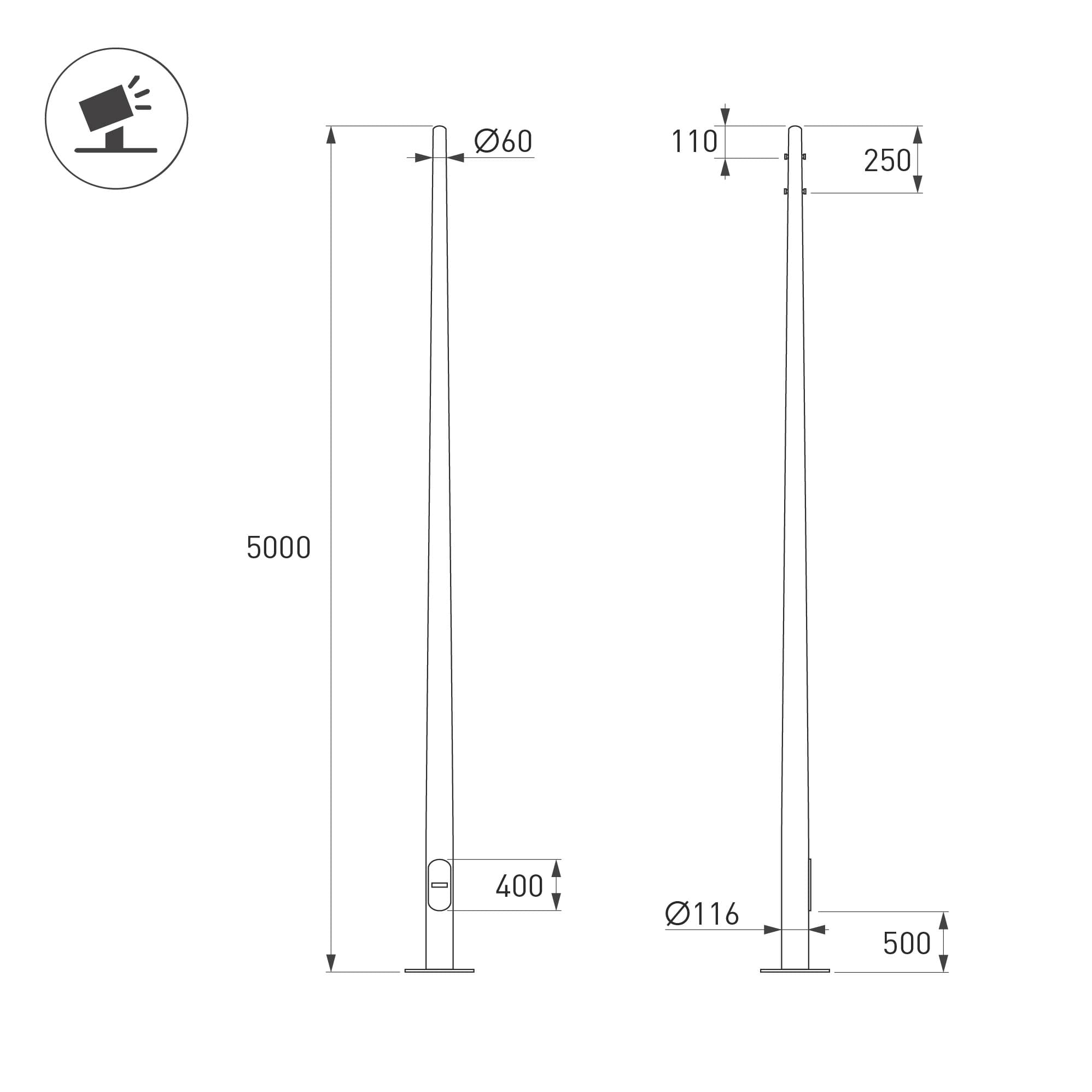 Опора фланцевая OXOR-OK-D60-L5000, BK, Сталь