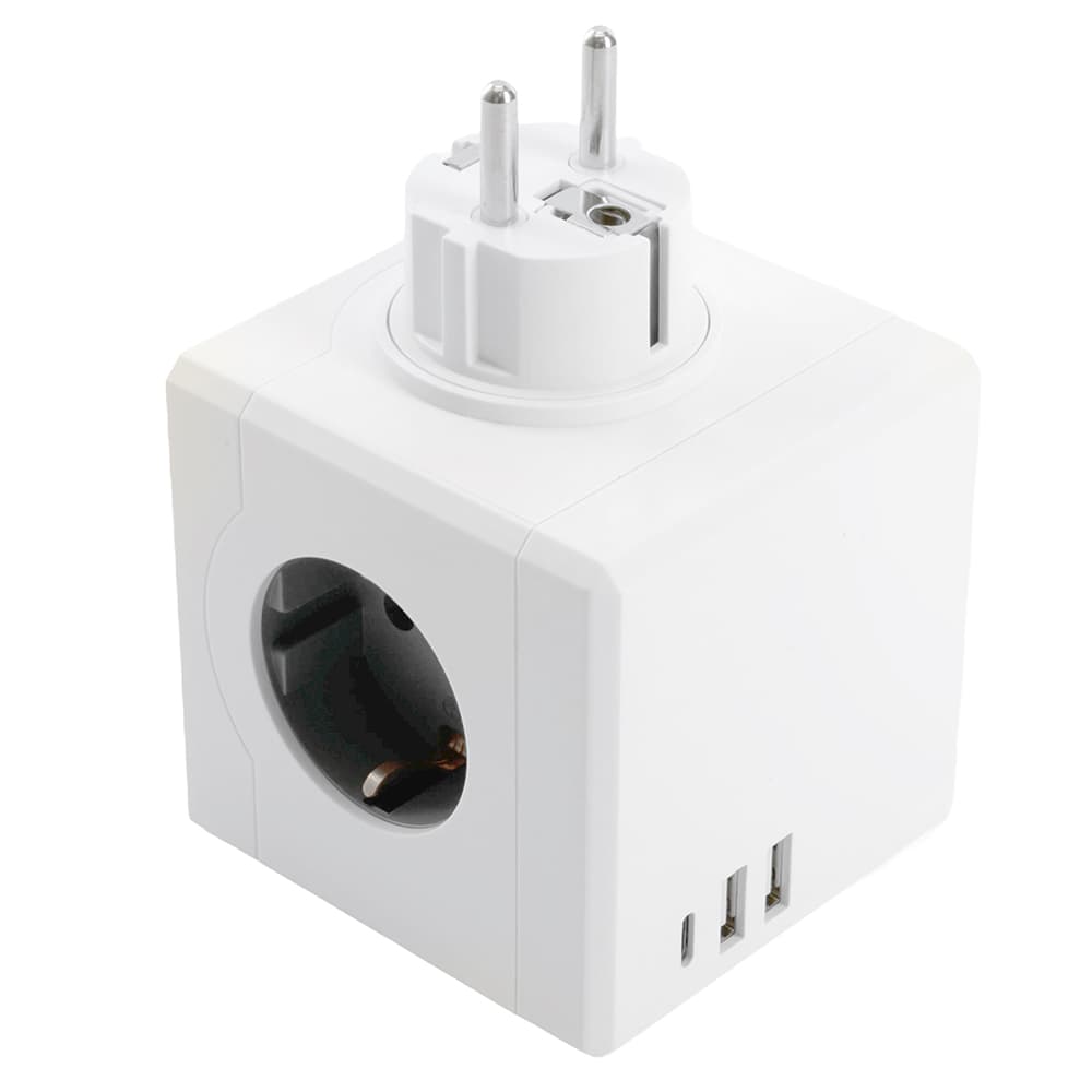 Разветвитель сетевой 3-местный 250В 16A 2хUSB A+Type C белый