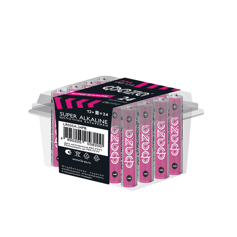 Элемент питания батарейки щелочные LR03 Super Alkaline PB-24 ФАZА