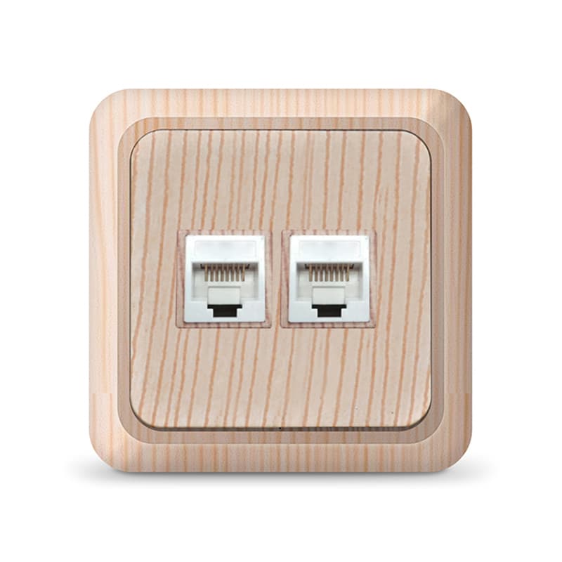 Розетка компьютерная двухместная   Олимп,наружная, 1А, RJ45, сосна (еврослот)