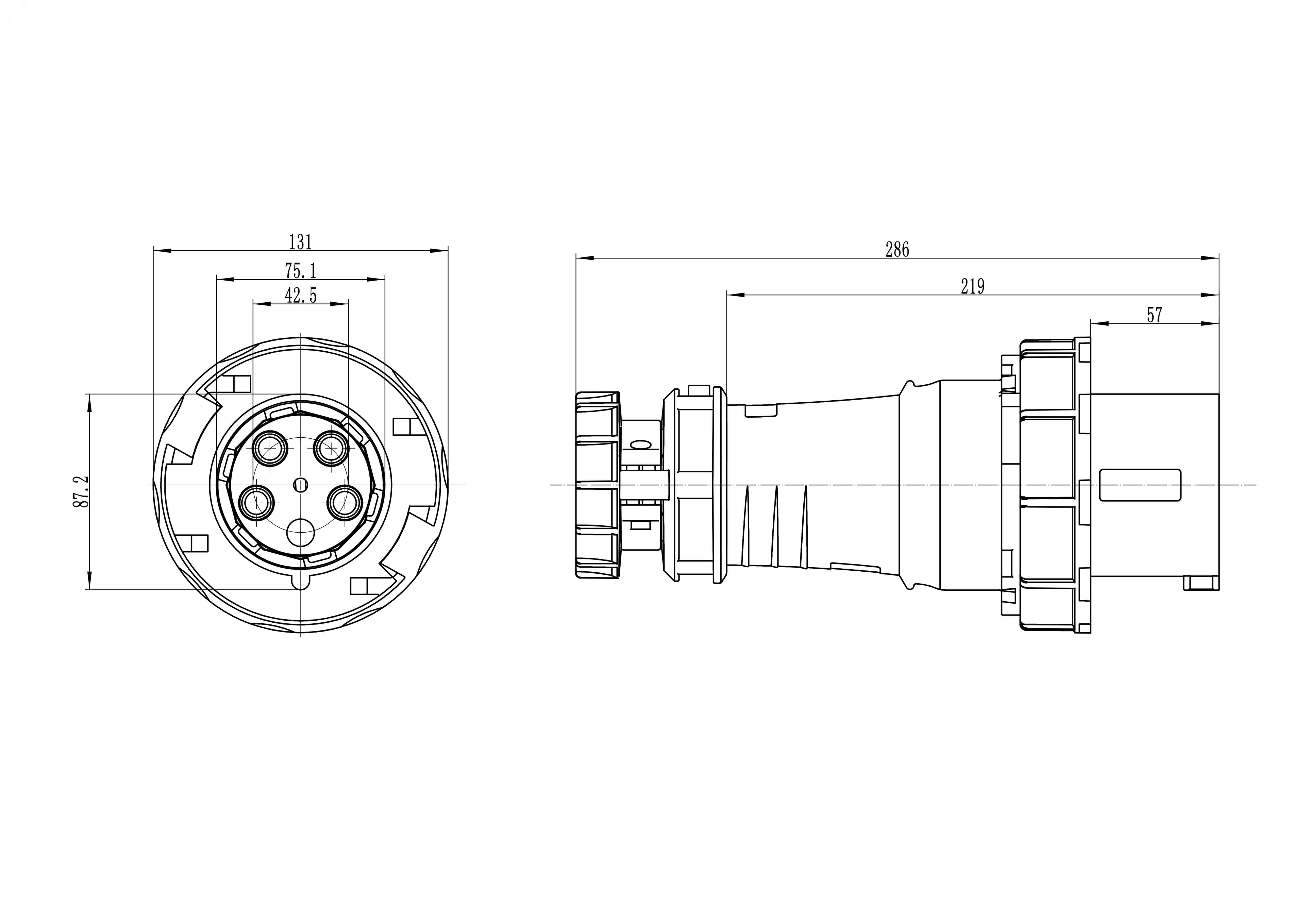 Вилка кабельная IP67 125A 3p+E+N 400V