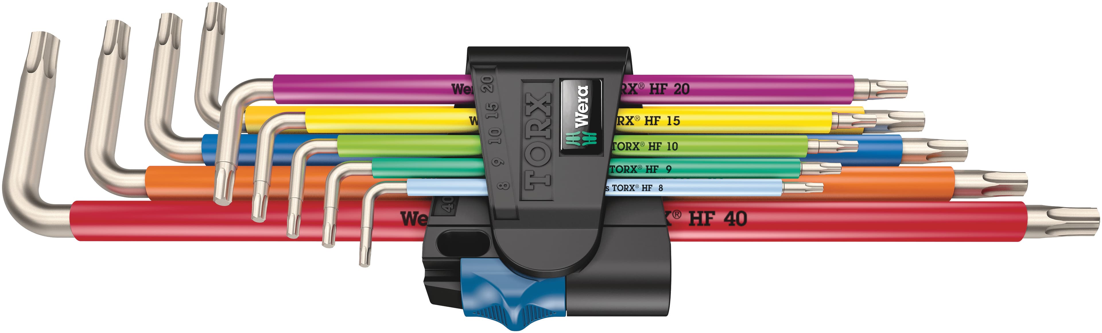 Набор Г-образных ключей с функцией фиксации крепежа 3967/9 TX SXL Multicolour HF TORX Stainless 1 нержавеющая сталь TX 8 - TX 40 9 предметов комплектация: 9x 3967 SXL HF Г-образные ключ TORX Multicolour с функцией фиксации крепежа удлиненный нержавеющая сталь: TX 8x90 TX 9x101 TX 10x112 TX 15x123 TX 20x137 TX 25x154 TX 27x172 TX 30x195 TX 40x224