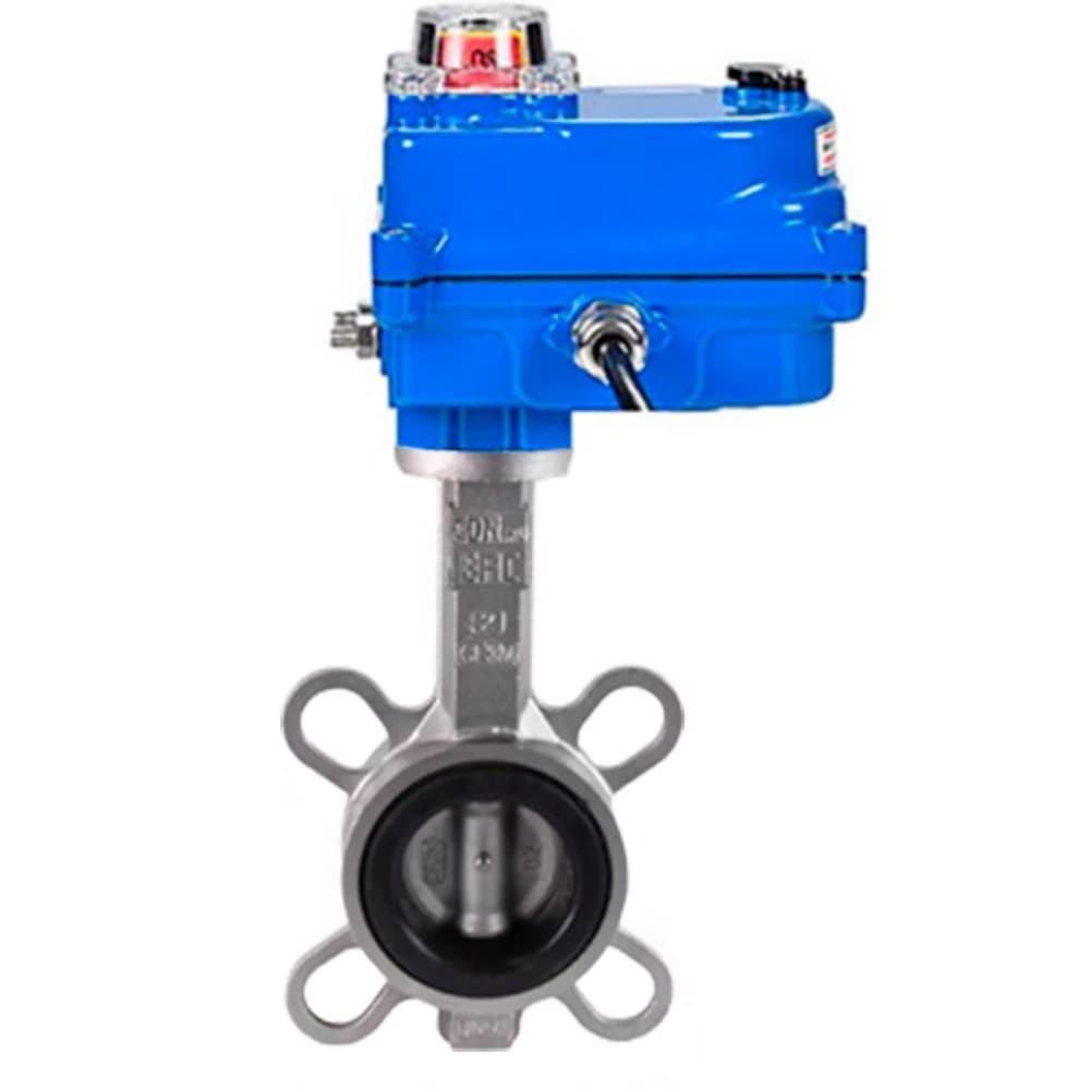 Затвор дисковый поворотный 304-304-EPDM-2W-Fb-H Ду50 Ру16, нержавеющая сталь 304, уплотнение EPDM, с четвертьоборотным электроприводом QT-30 blue 24В