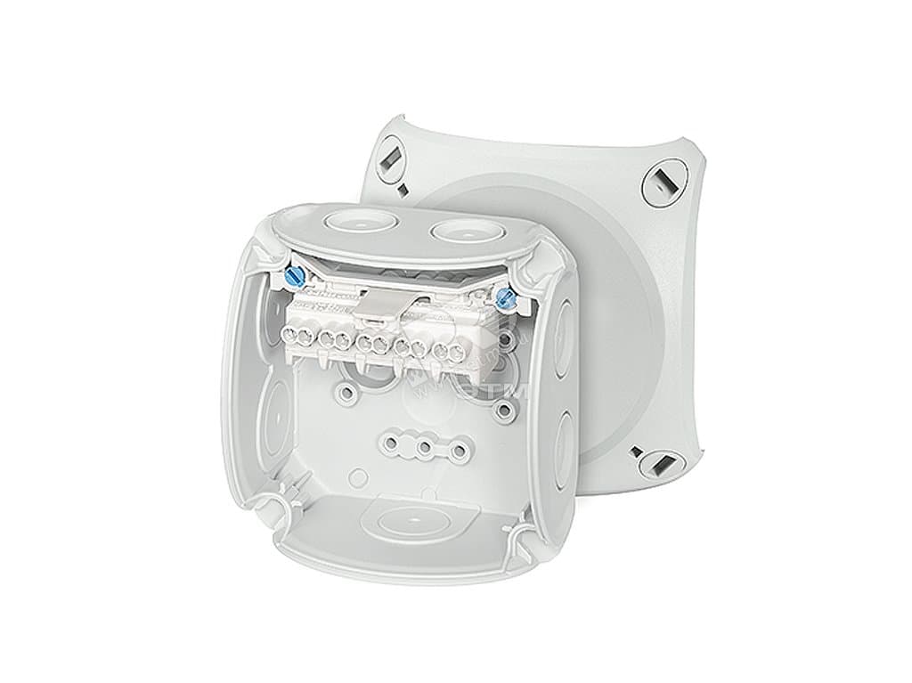 Коробка клеммная 93х93х62 мембраны 5-пол. 0.75-4 кв.мм серая РР IP66