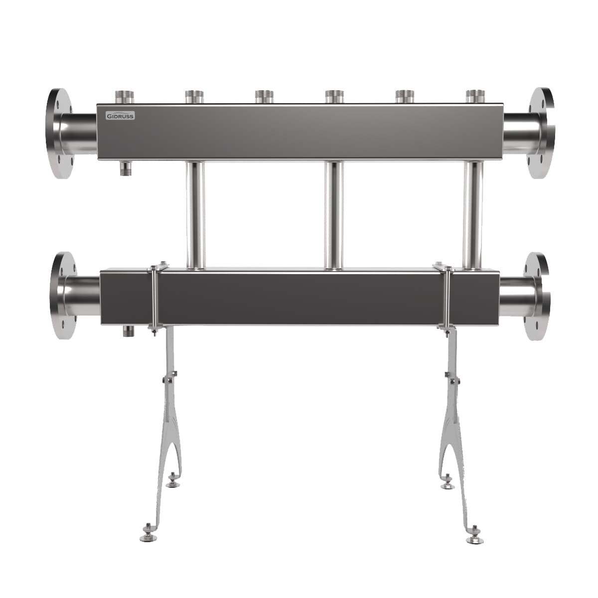 Коллектор модульный MKSS-600-3x32 на 3 контура G 1 1/4', 2 магистрали фланцевое подключение DN 80, до 600 кВт, нерж. сталь