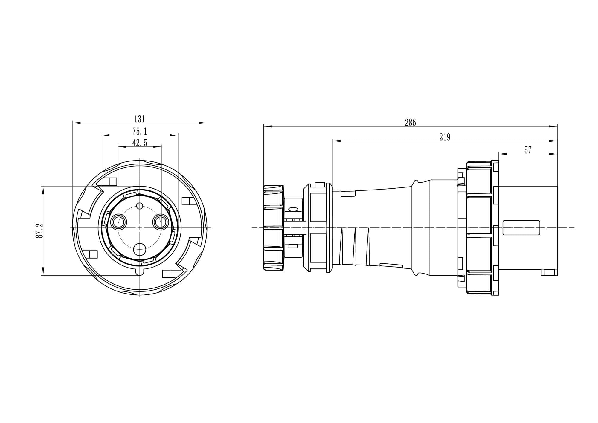 Вилка кабельная IP67 125A 2P+E 230V
