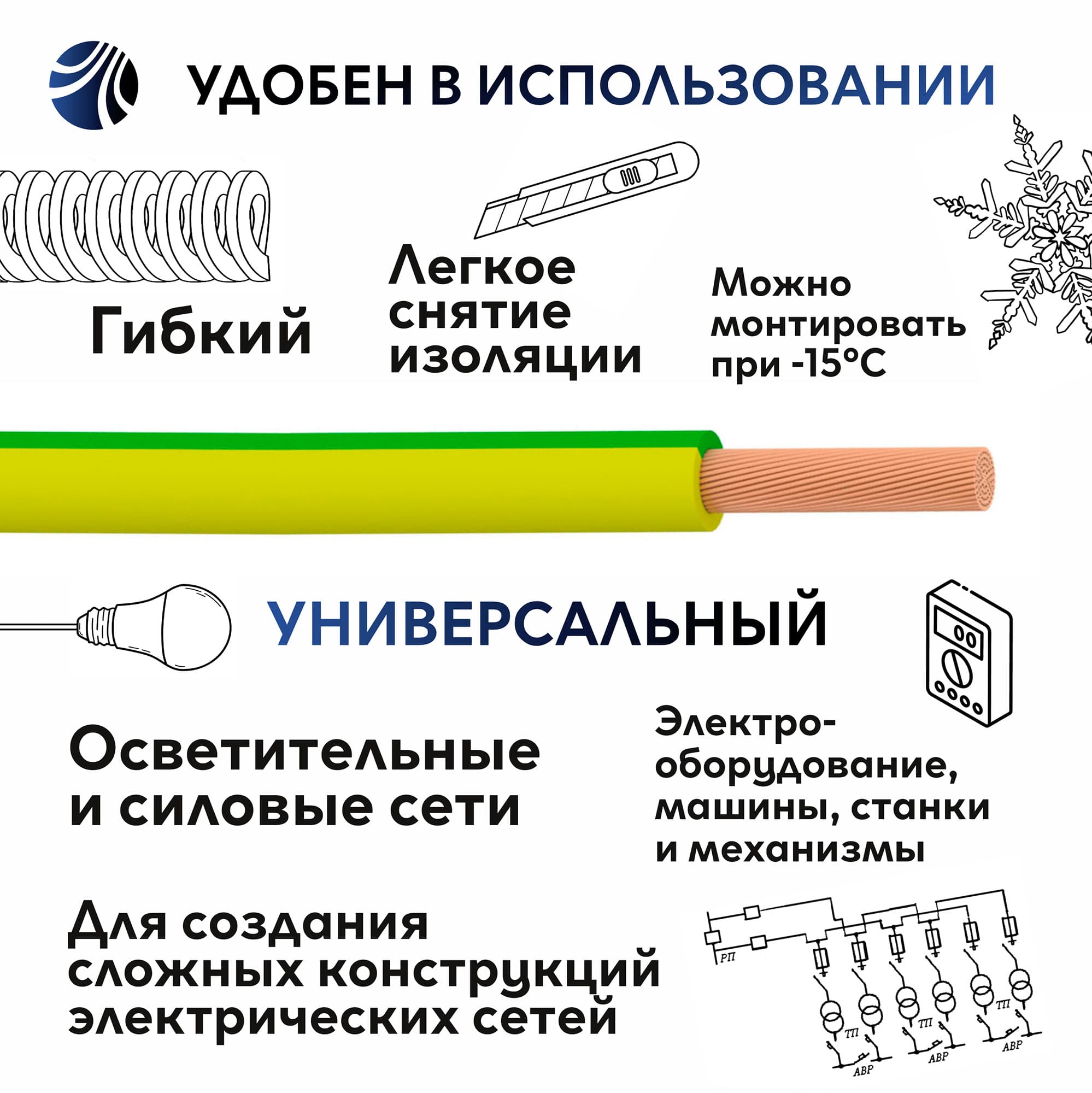 Провод силовой ПУГВ 1х4желто-зеленый ТРТС