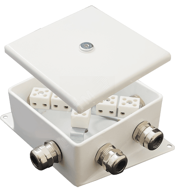 Коробка монтажная огнестойкая КМ-О (2к*60)-IP66-120х120 три ввода ABC