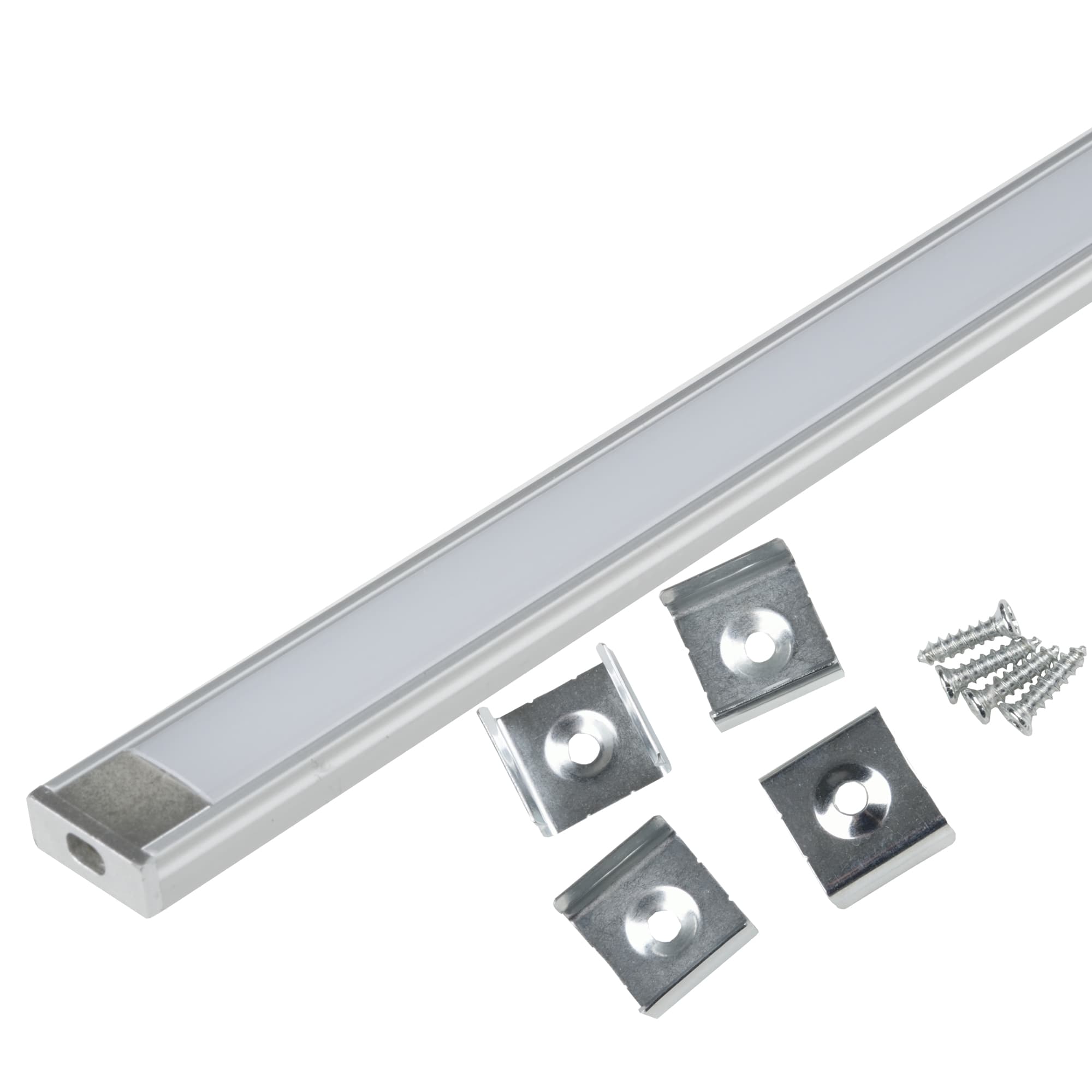 Накладной Профиль алюминиевый UFE-K02 SILVER/FROZEN 200 POLYBAG с матовым рассеивателем, 200 см. 2 заглушки+4 крепежа в/к