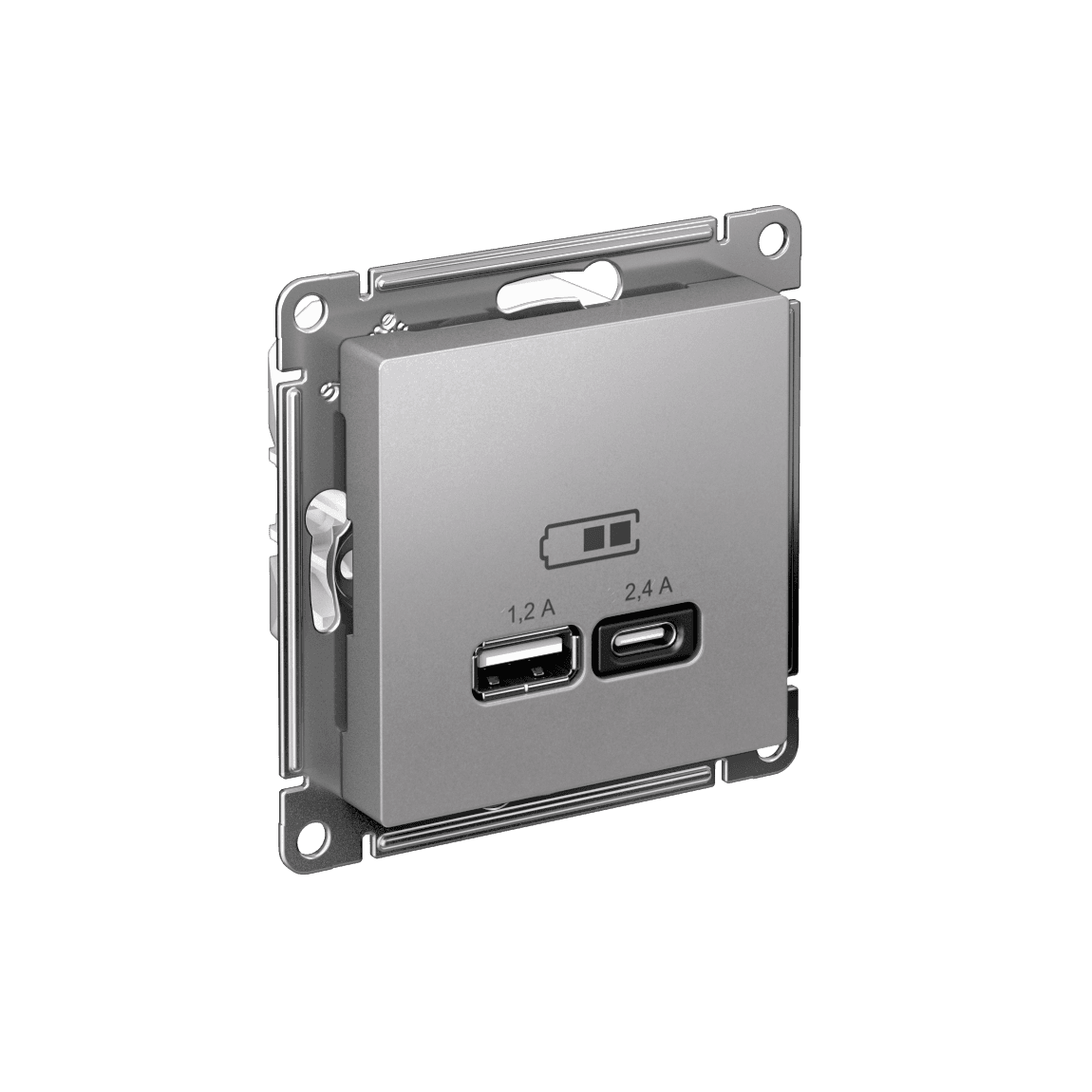 РОЗЕТКА USB ATLASDESIGN A+С, 5В/2,4А, 2х5В/1,2А, механизм, АЛЮМИНИЙ