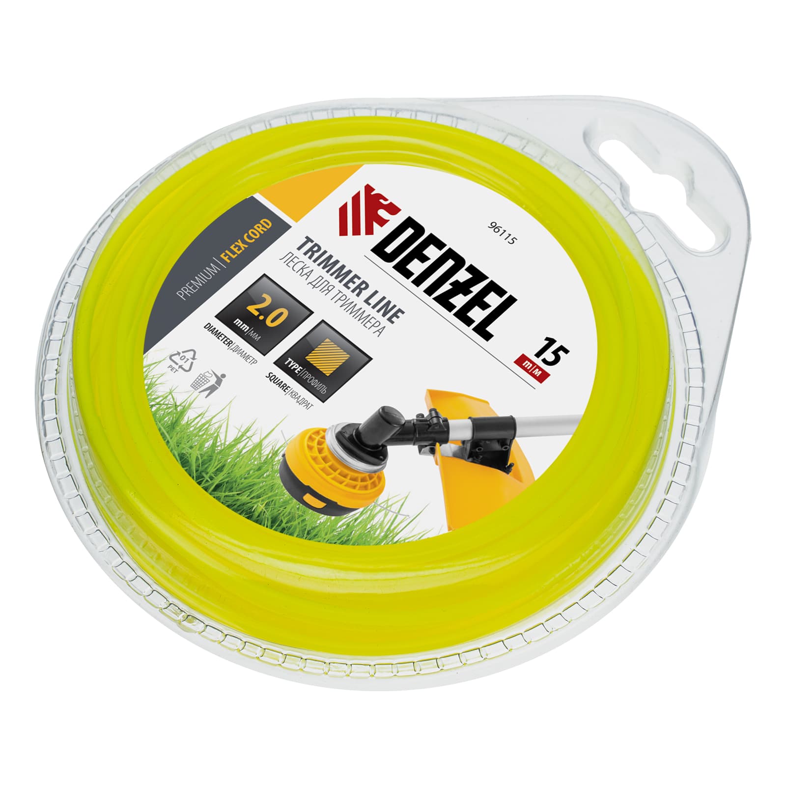 Леска для триммера квадрат 2 мм х 15 м,  блистер FLEX CORD