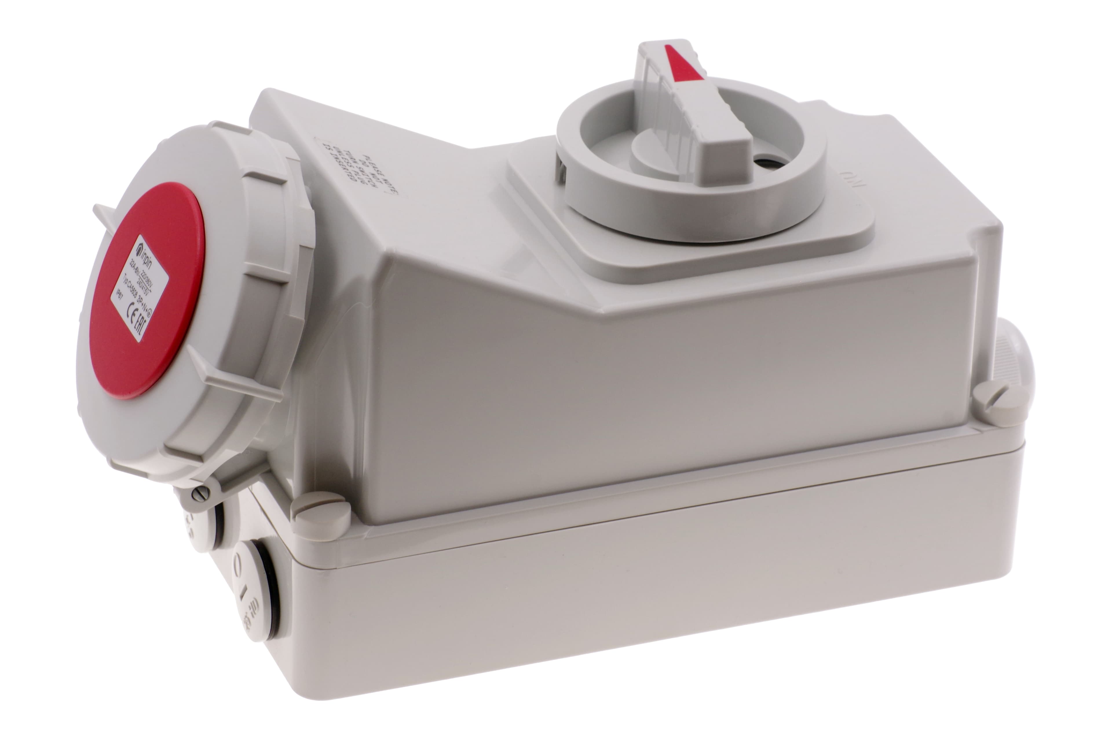 Розетка настенная с выключателем и механической блокировкой 32A/400V/3P+N+E/IP67