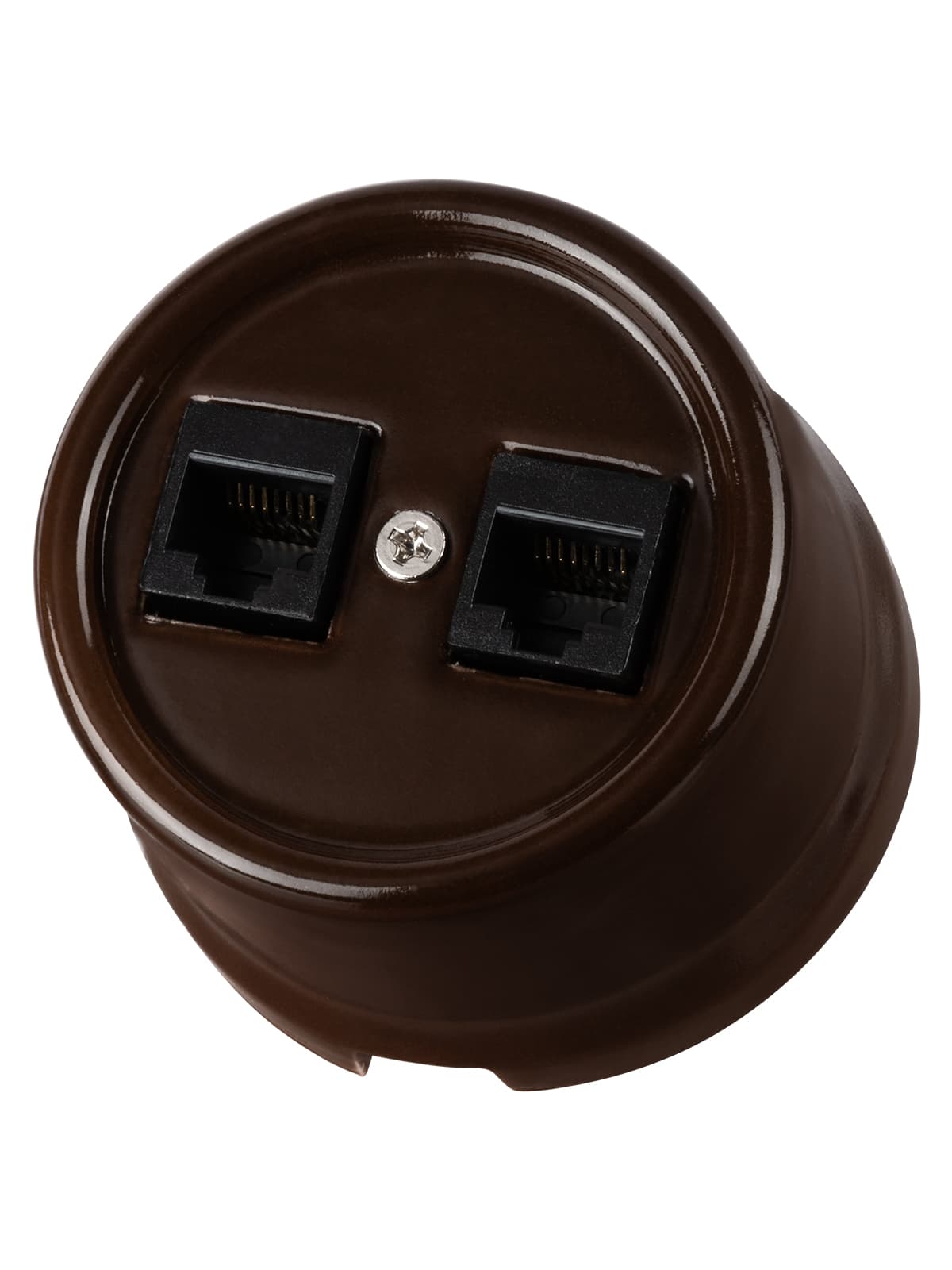 Розетка двойная компьютерная RJ45 коричневая Болонь TDM