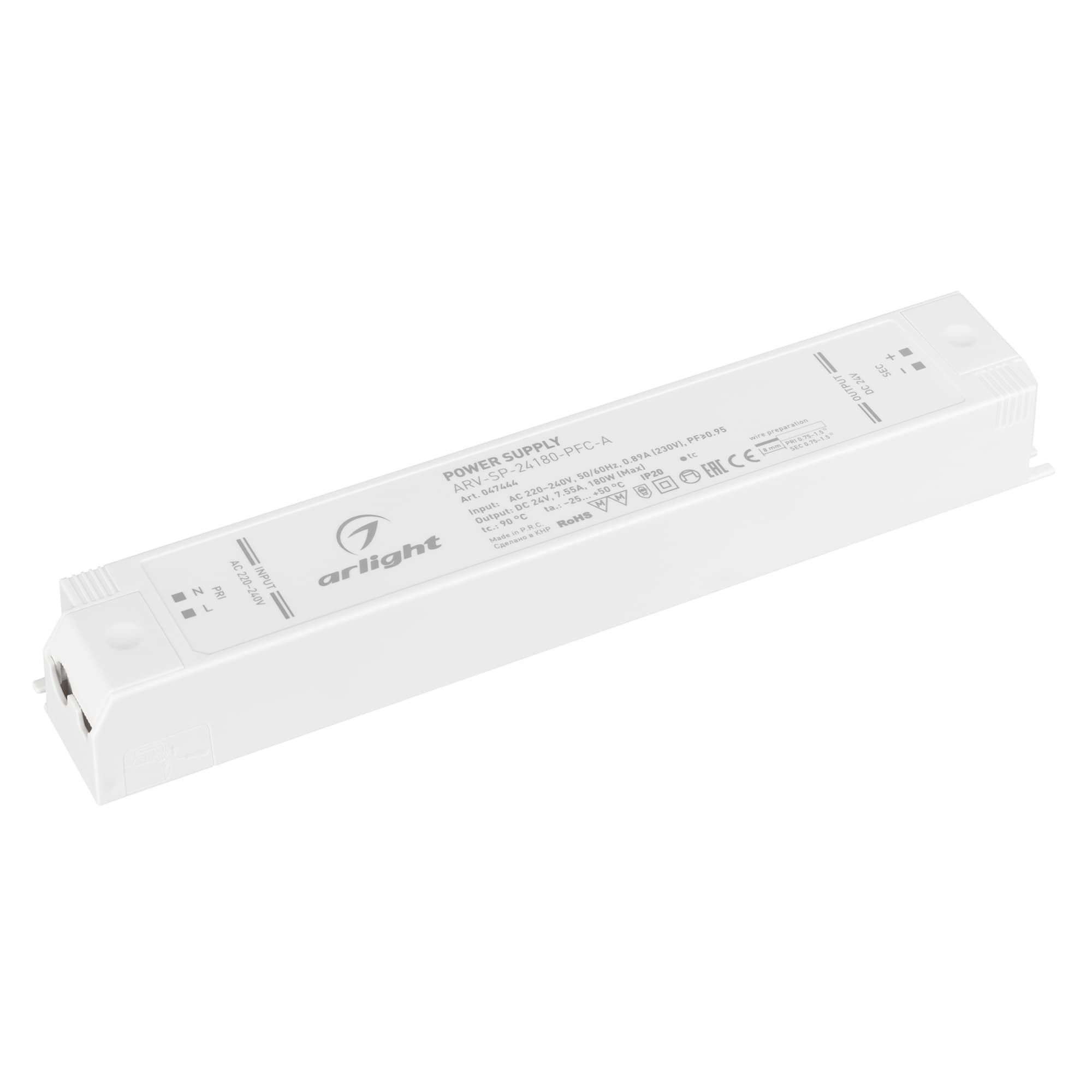 Блок питания ARV-SP-24180-PFC-A (24V, 7.5A, 180W) (ARL, IP20 Пластик, 5 лет)