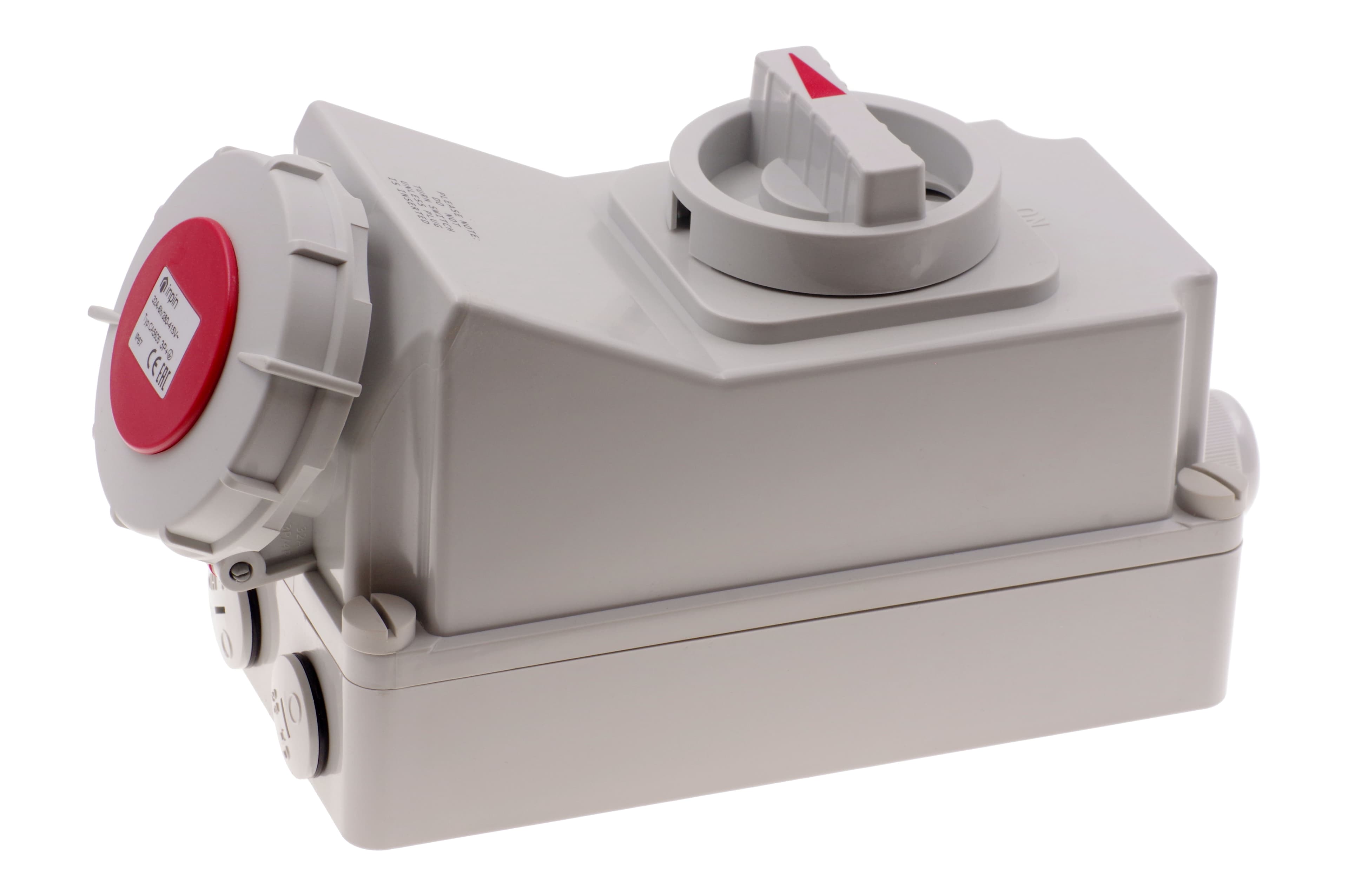 Розетка настенная с выключателем и механической блокировкой 32A/400V/3P+E/IP67